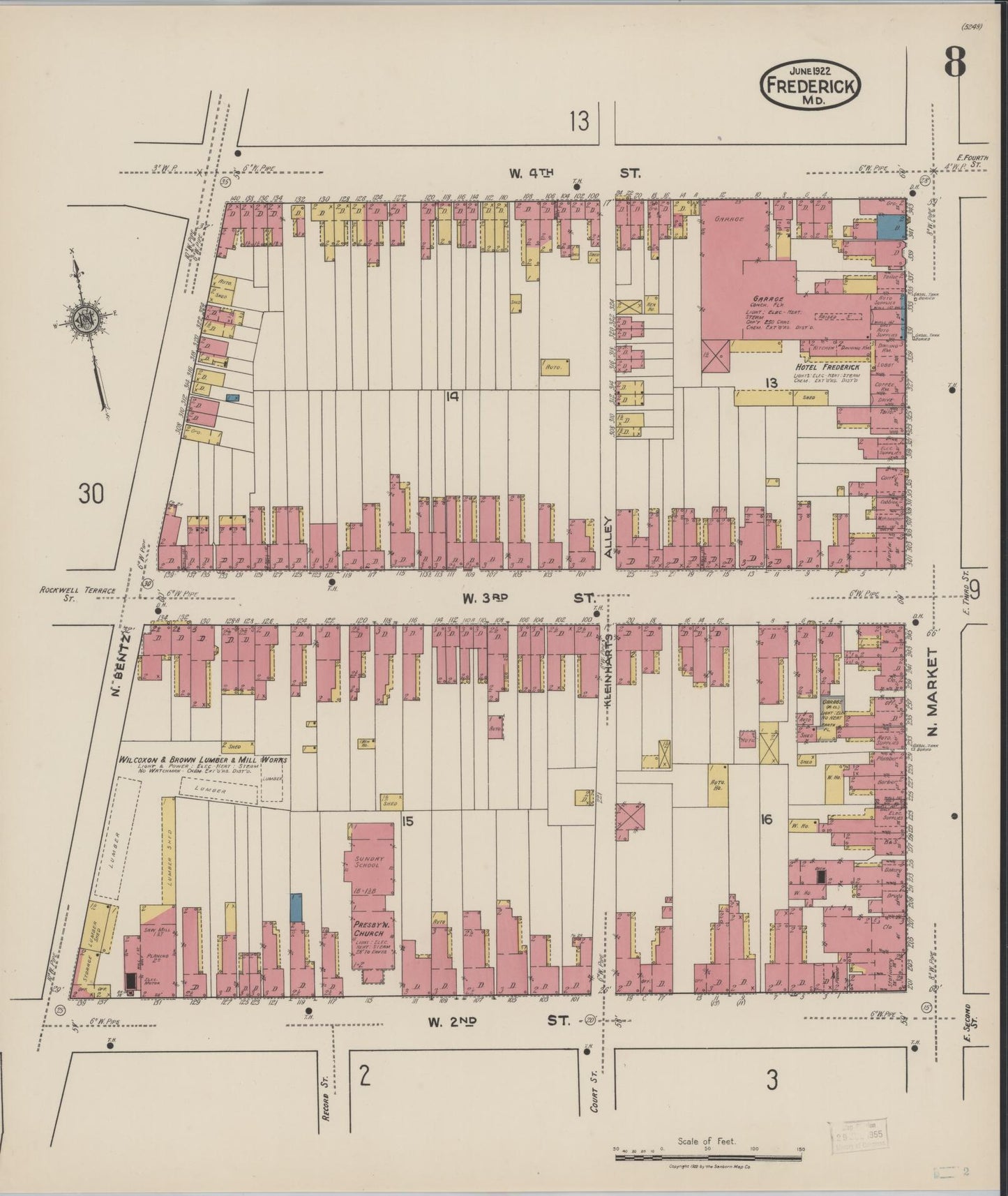 Sanborn Fire Insurance Map from Frederick, Frederick County, Maryland (1922), Sheet #0008 - Historic Sanborn Fire Insurance Map Print, vintage old map wall art