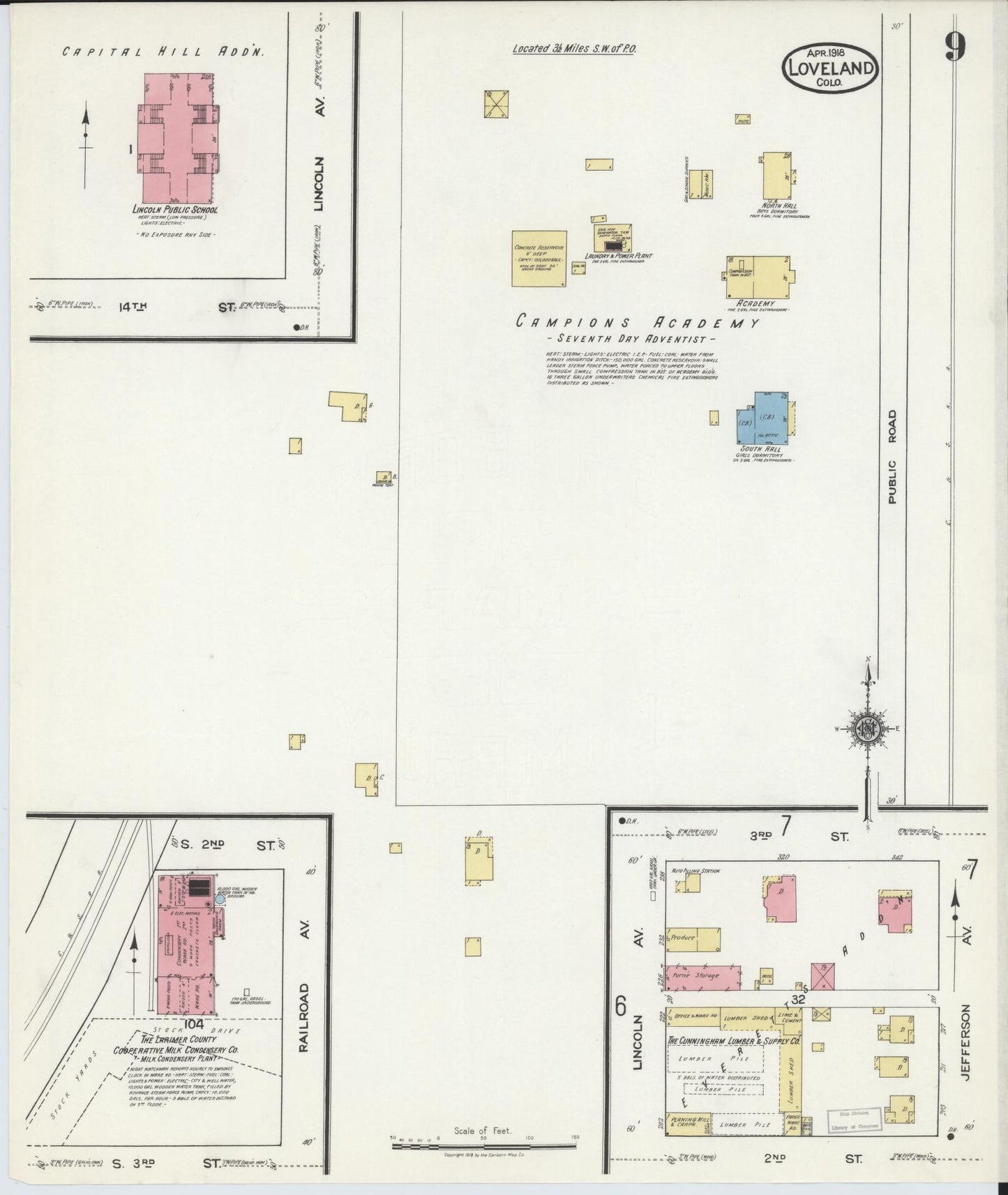 Sanborn Fire Insurance Map from Loveland, Larimer County, Colorado (1918), Sheet #0009 - Complete Map Set gallery image, historic Sanborn map, vintage wall art, Colorado Colorado
