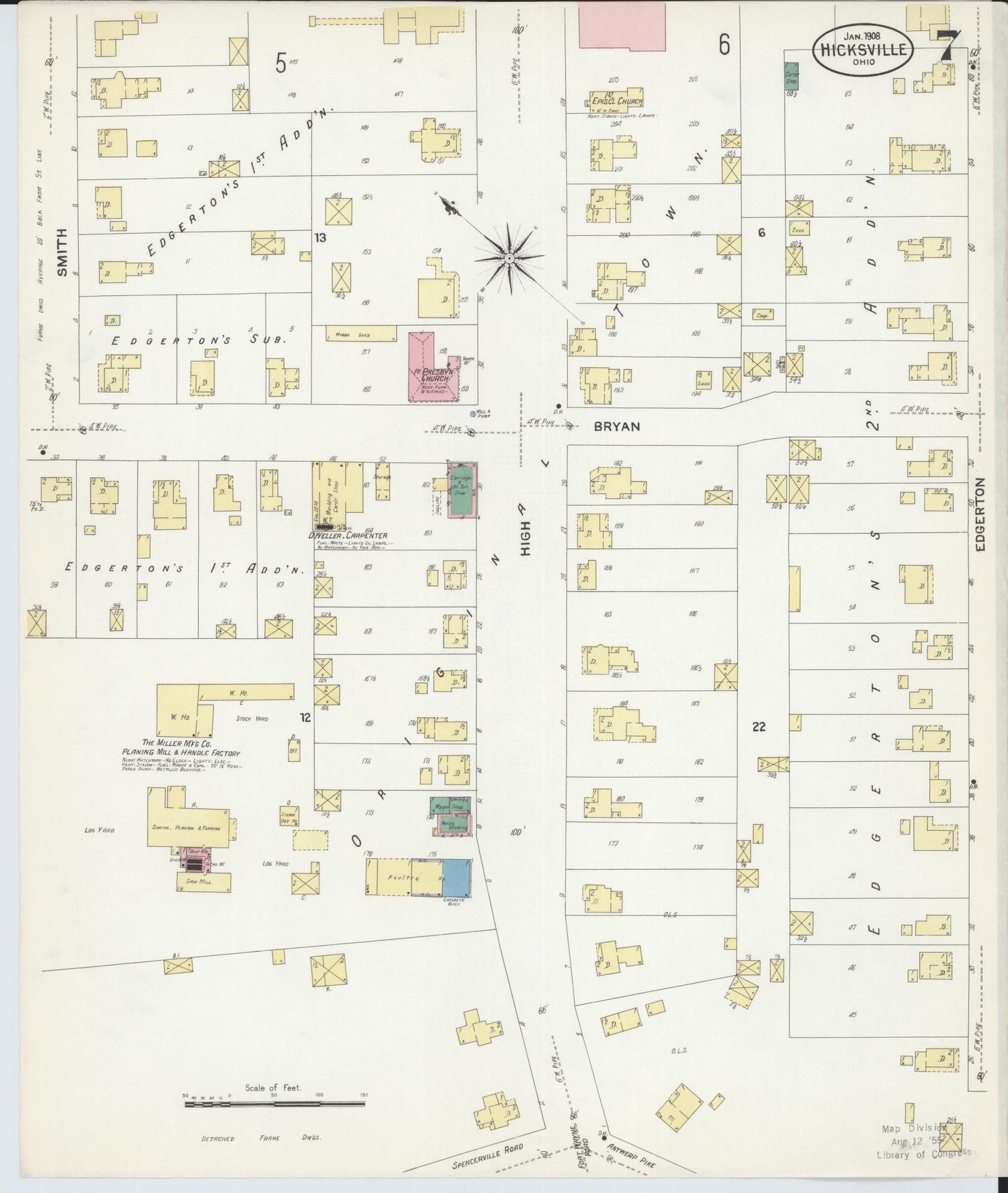 Sanborn Fire Insurance Map from Hicksville, Defiance County, Ohio (1908), Sheet #0007 - Complete Map Set gallery image, historic Sanborn map, vintage wall art, Ohio Ohio