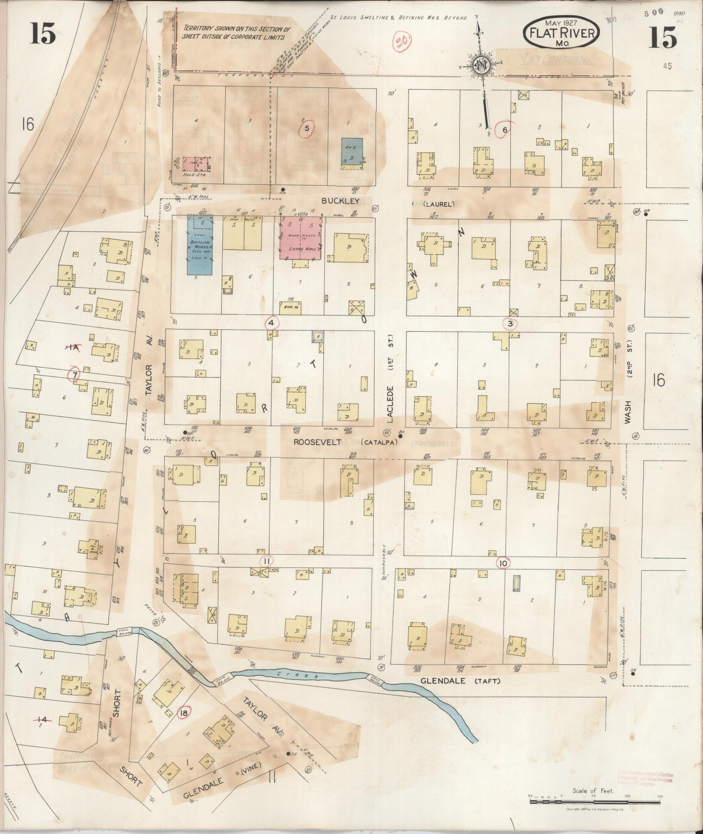 Sanborn Fire Insurance Map from Flat River, Saint Francois County, Missouri (1938), Sheet #0015 - Historic Sanborn Fire Insurance Map Print, vintage old map wall art, antique decor, genealogy gift, Missouri Missouri map