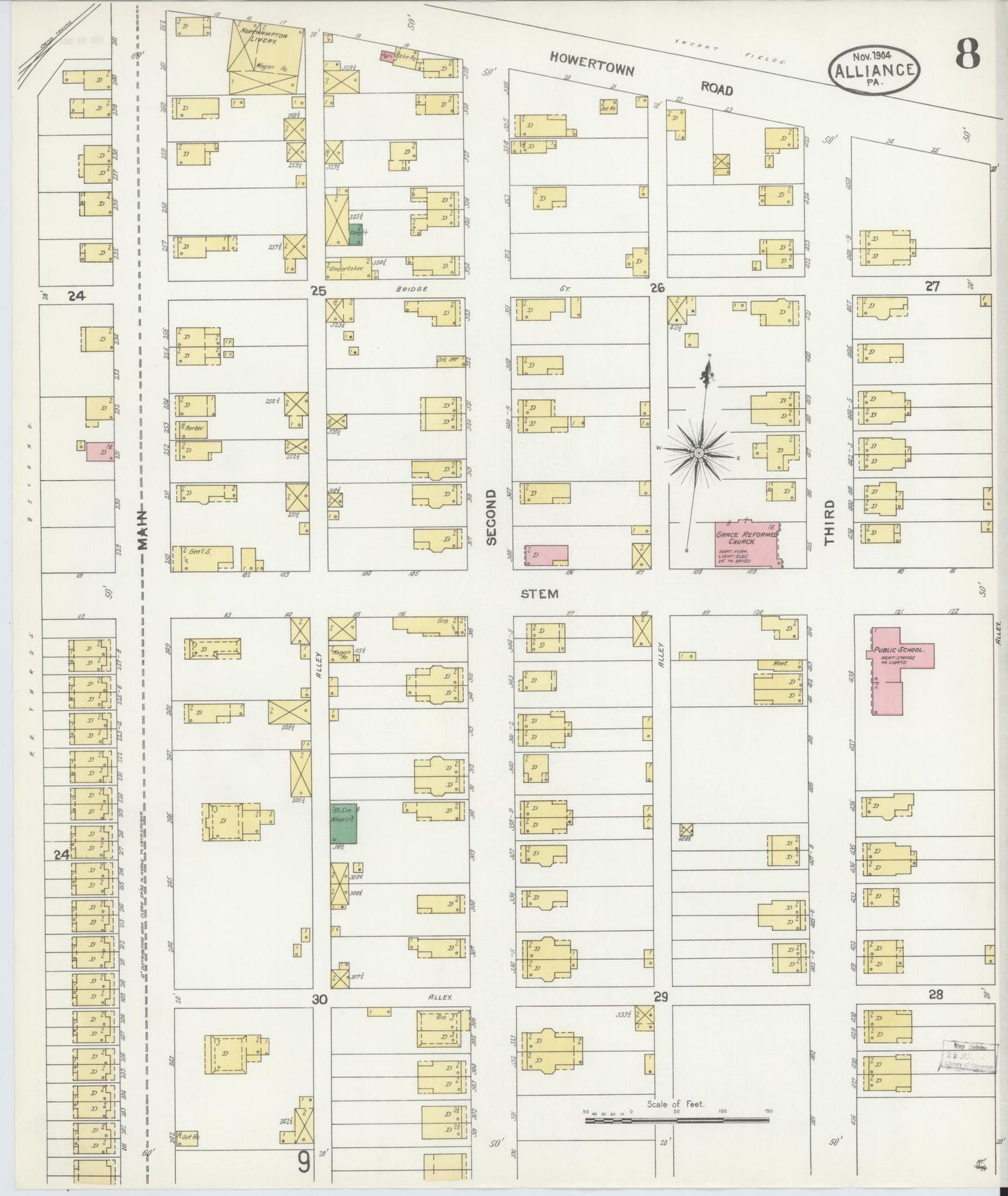 Sanborn Fire Insurance Map from Alliance, Northampton County, Pennsylvania (1904), Sheet #0008 - Historic Sanborn Fire Insurance Map Print, vintage old map wall art, antique decor, genealogy gift, Pennsylvania Pennsylvania map