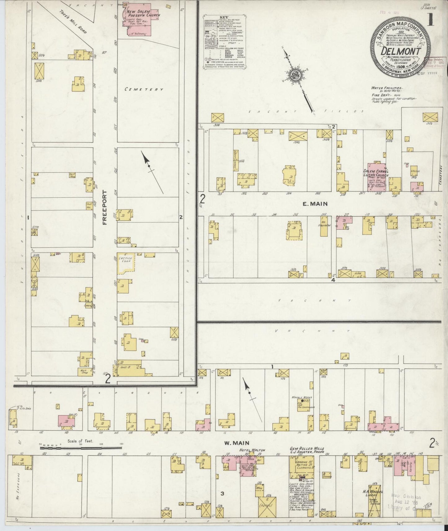 Sanborn Fire Insurance Map from Delmont, Westmoreland County, Pennsylvania (1909), Sheet #0001 - Historic Sanborn Fire Insurance Map Print, vintage old map wall art, antique decor, genealogy gift, Pennsylvania Pennsylvania map