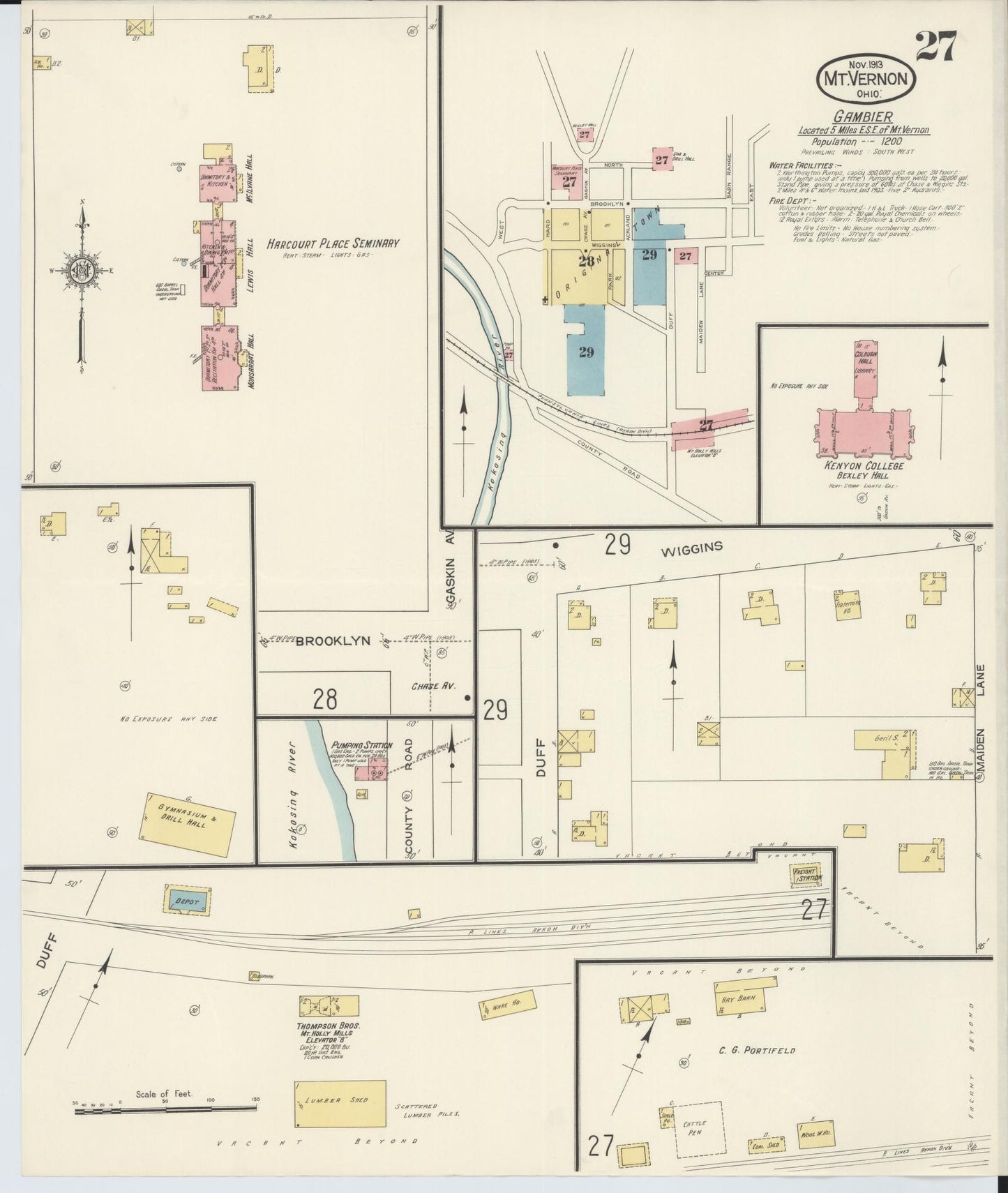 Sanborn Fire Insurance Map from Mount Vernon, Knox County, Ohio (1913), Sheet #0027 - Historic Sanborn Fire Insurance Map Print, vintage old map wall art, antique decor, genealogy gift, Ohio Ohio map