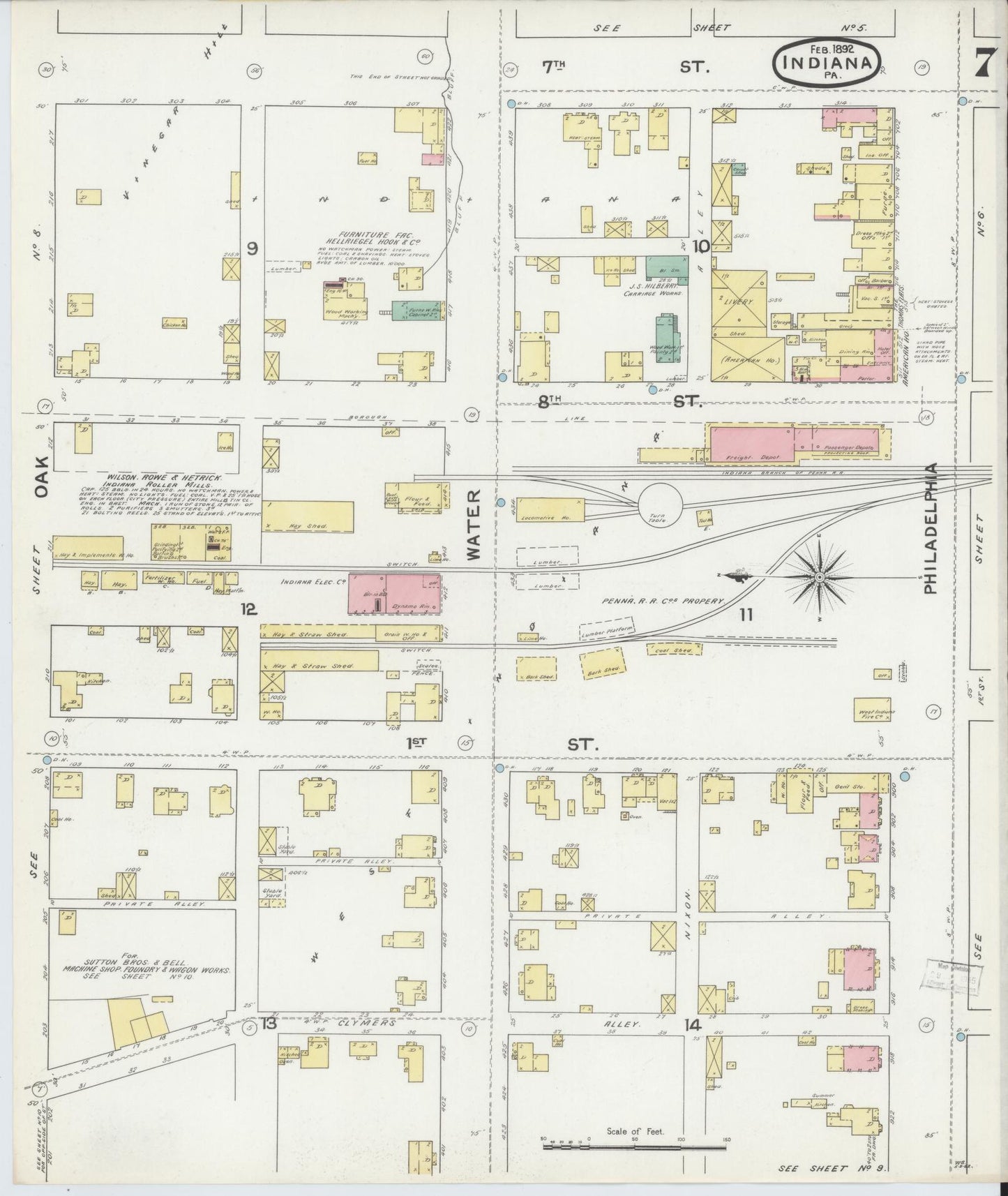 Sanborn Fire Insurance Map from Indiana, Indiana County, Pennsylvania (1892), Sheet #0007 - Historic Sanborn Fire Insurance Map Print, vintage old map wall art, antique decor, genealogy gift, Sanborn Fire Insurance Map from Indiana Indiana map