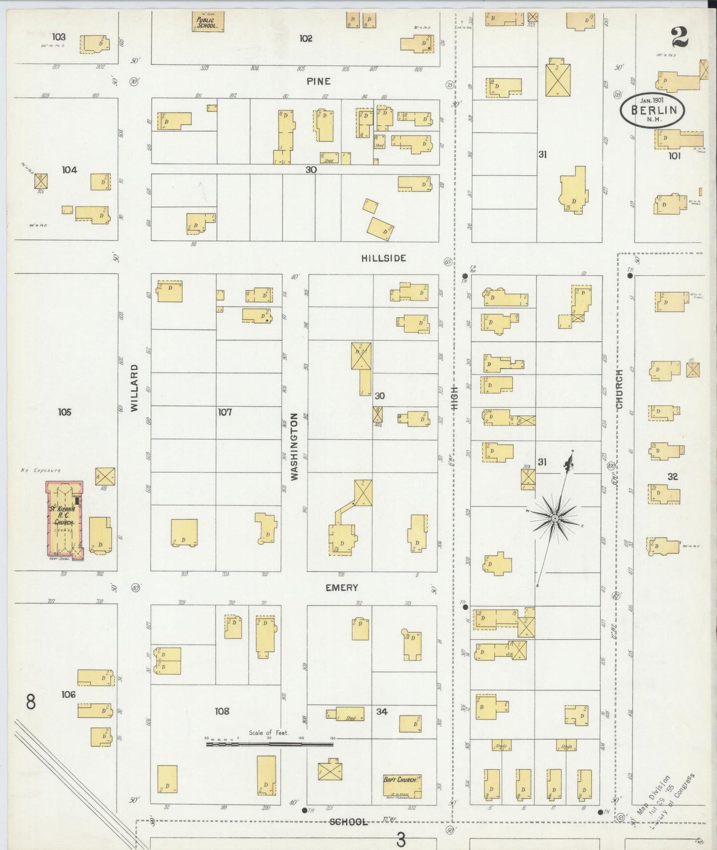 Sanborn Fire Insurance Map from Berlin, Coos County, New Hampshire (1901), Sheet #0002 - Historic Sanborn Fire Insurance Map Print, vintage old map wall art, antique decor, genealogy gift, New Hampshire New Hampshire map