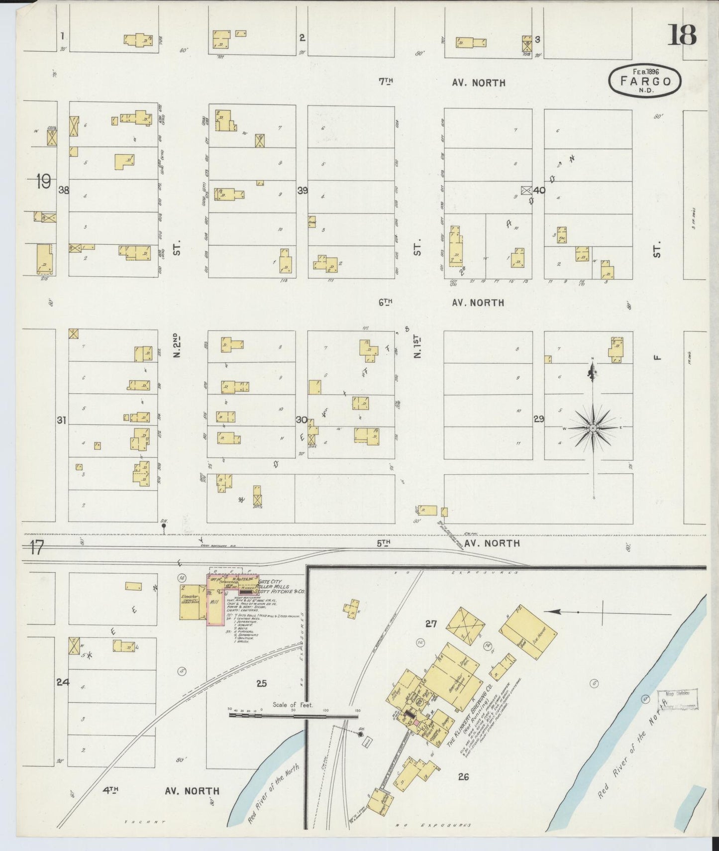 Sanborn Fire Insurance Map from Fargo, Cass County, North Dakota (1896), Sheet #0018 - Historic Sanborn Fire Insurance Map Print, vintage old map wall art, antique decor, genealogy gift, North Dakota North Dakota map