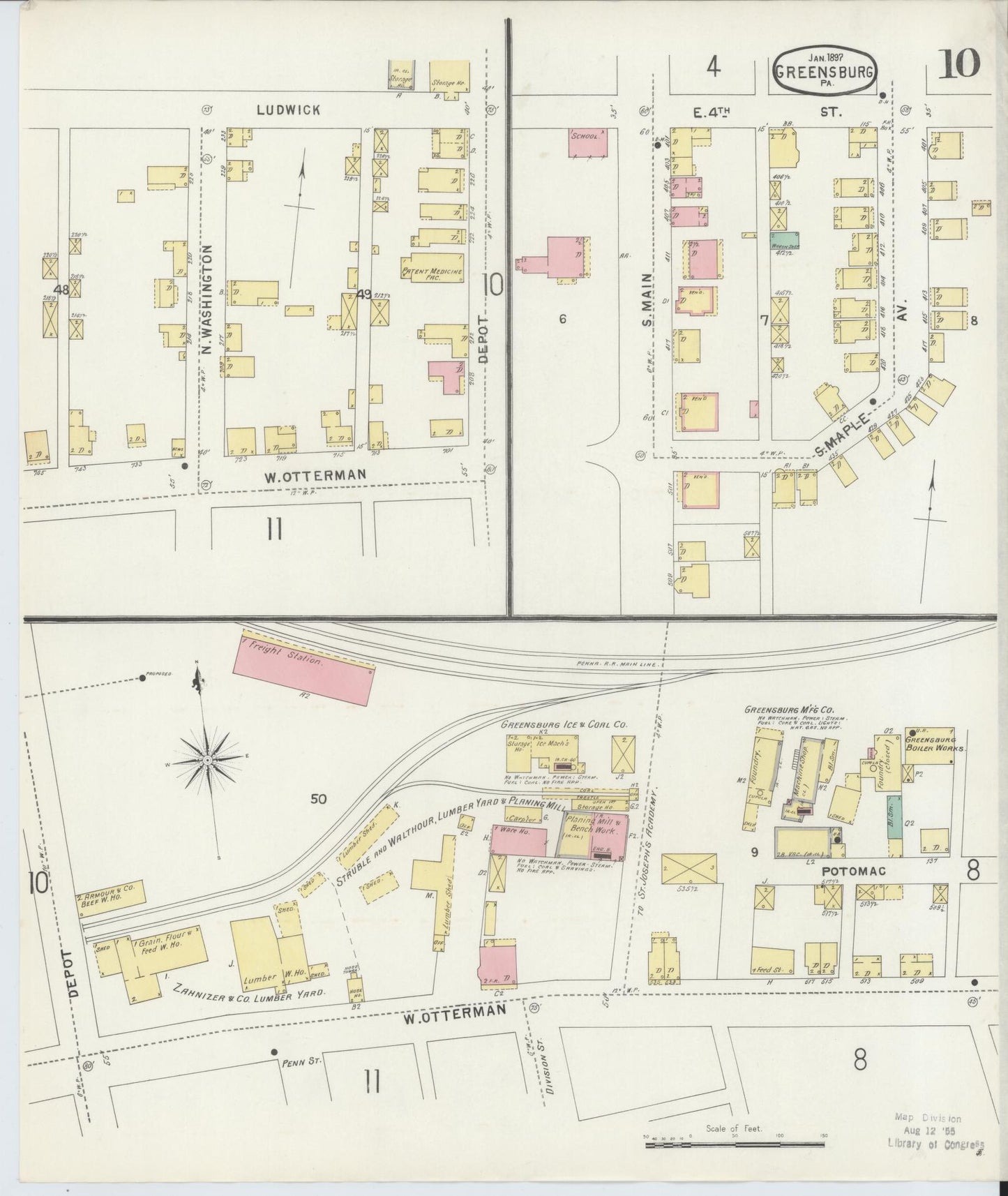 Sanborn Fire Insurance Map from Greensburg, Westmoreland County, Pennsylvania (1897), Sheet #0010 - Historic Sanborn Fire Insurance Map Print, vintage old map wall art, antique decor, genealogy gift, Pennsylvania Pennsylvania map
