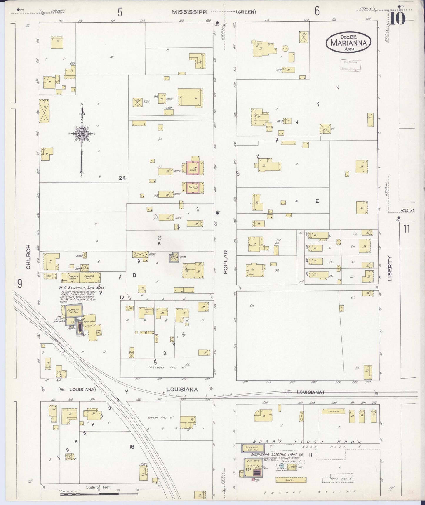 Sanborn Fire Insurance Map from Marianna, Lee County, Arkansas (1912), Sheet #0010 - Historic Sanborn Fire Insurance Map Print, vintage old map wall art, antique decor, genealogy gift, Arkansas Arkansas map