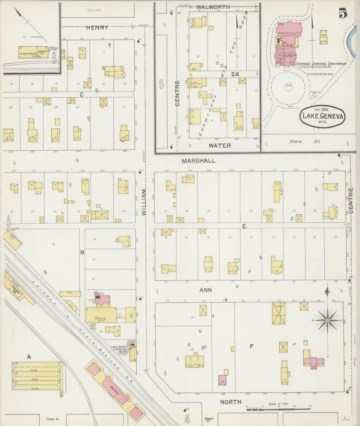 Sanborn Fire Insurance Map from Lake Geneva, Walworth County, Wisconsin (1892), Sheet #0005 - Historic Sanborn Fire Insurance Map Print, vintage old map wall art, antique decor, genealogy gift, Wisconsin Wisconsin map