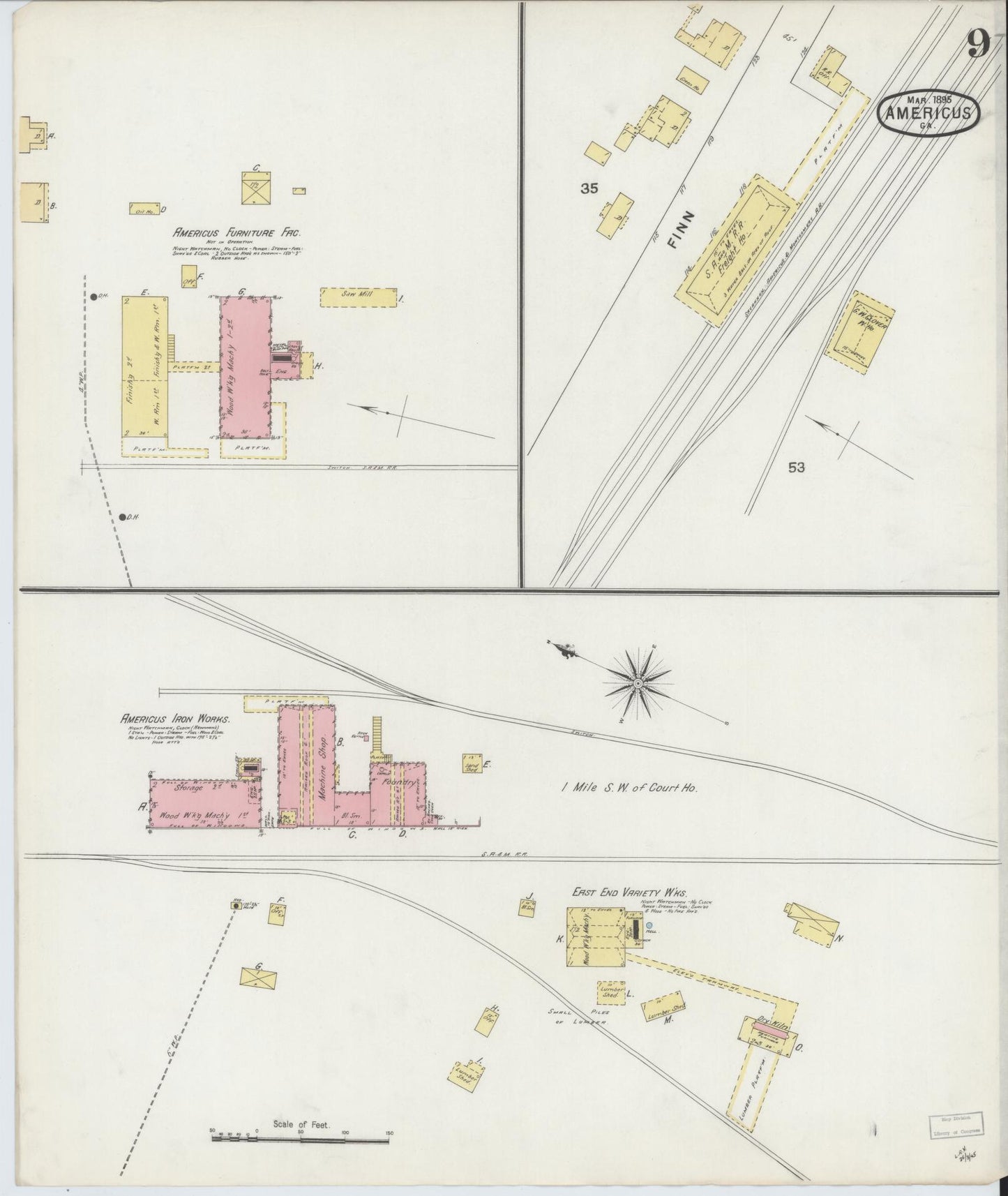 Sanborn Fire Insurance Map from Americus, Sumter County, Georgia (1895), Sheet #0009 - Complete Map Set gallery image, historic Sanborn map, vintage wall art, Georgia Georgia