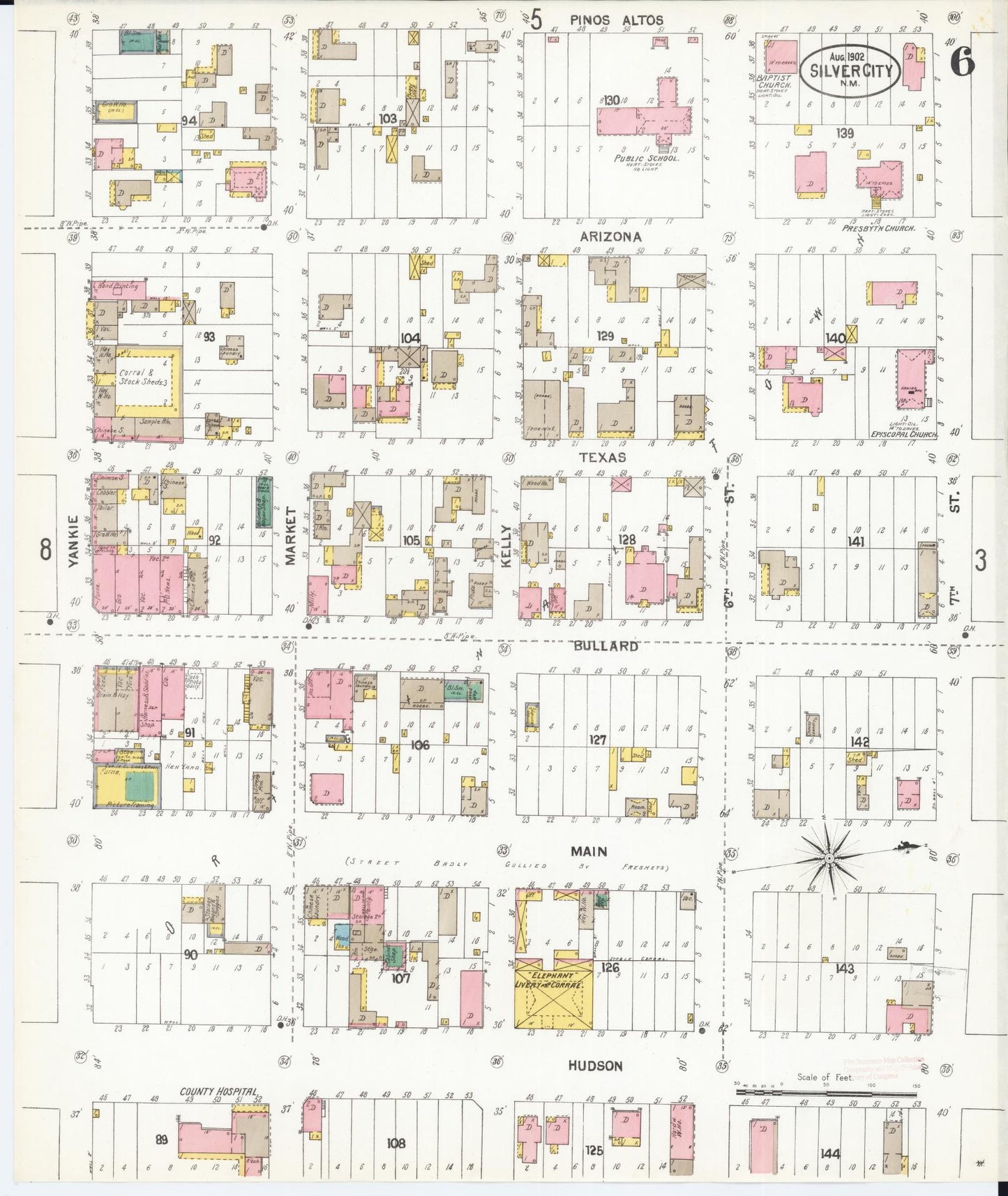 Sanborn Fire Insurance Map from Silver City, Grant County, New Mexico (1902), Sheet #0006 - Historic Sanborn Fire Insurance Map Print, vintage old map wall art, antique decor, genealogy gift, New Mexico New Mexico map