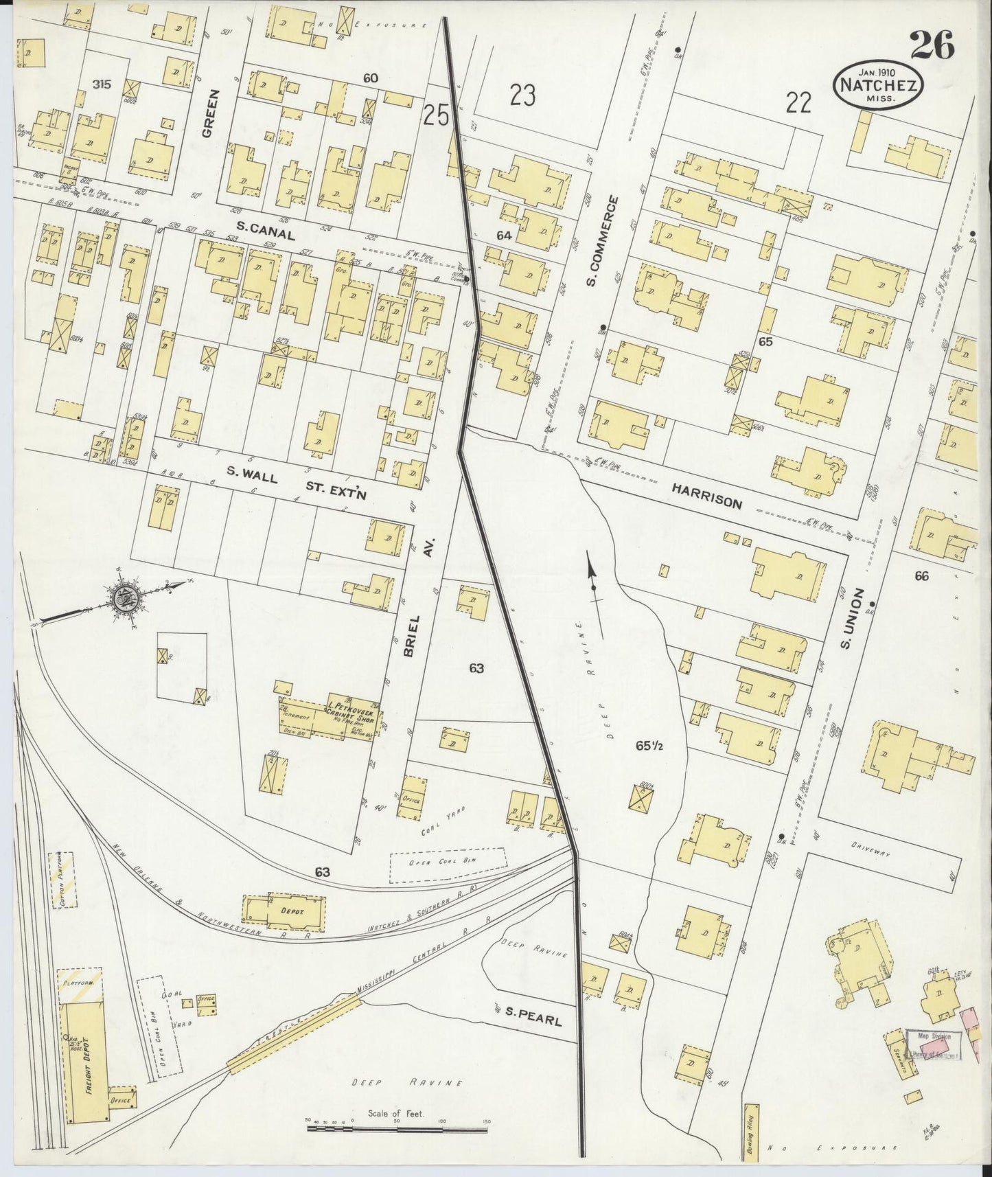 Sanborn Fire Insurance Map from Natchez, Adams County, Mississippi (1910), Sheet #0026 - Complete Map Set gallery image, historic Sanborn map, vintage wall art, Mississippi Mississippi