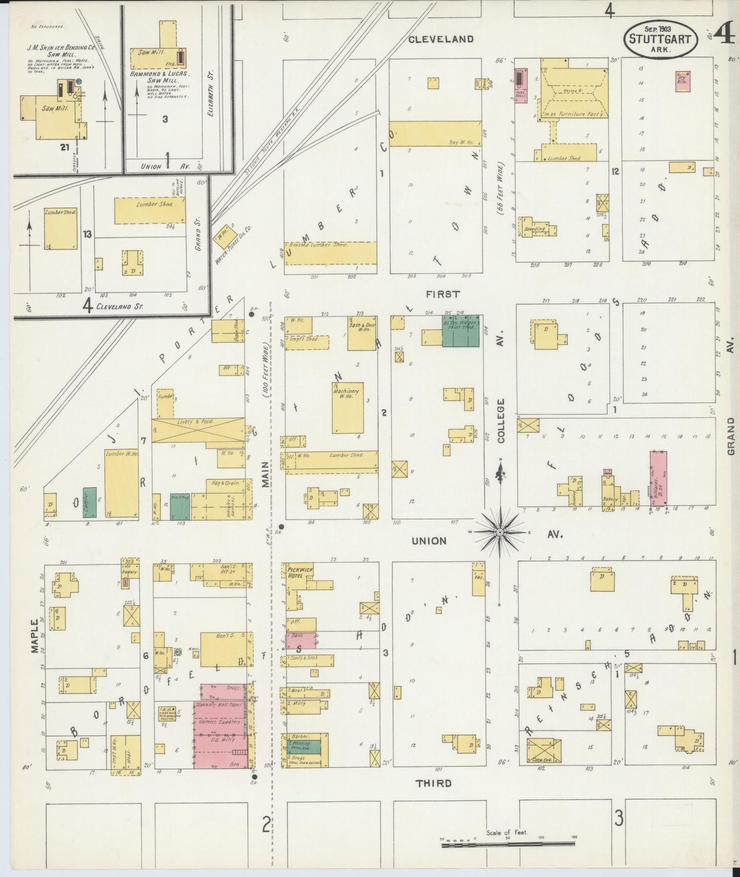 Sanborn Fire Insurance Map from Stuttgart, Arkansas County, Arkansas (1903), Sheet #0004 - Historic Sanborn Fire Insurance Map Print, vintage old map wall art, antique decor, genealogy gift, Stuttgart Arkansas map
