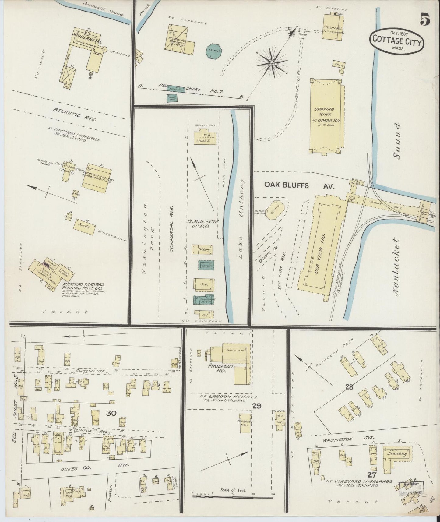 Sanborn Fire Insurance Map from Cottage City, Dukes County, Massachusetts (1887), Sheet #0005 - Complete Map Set gallery image, historic Sanborn map, vintage wall art, Massachusetts Massachusetts