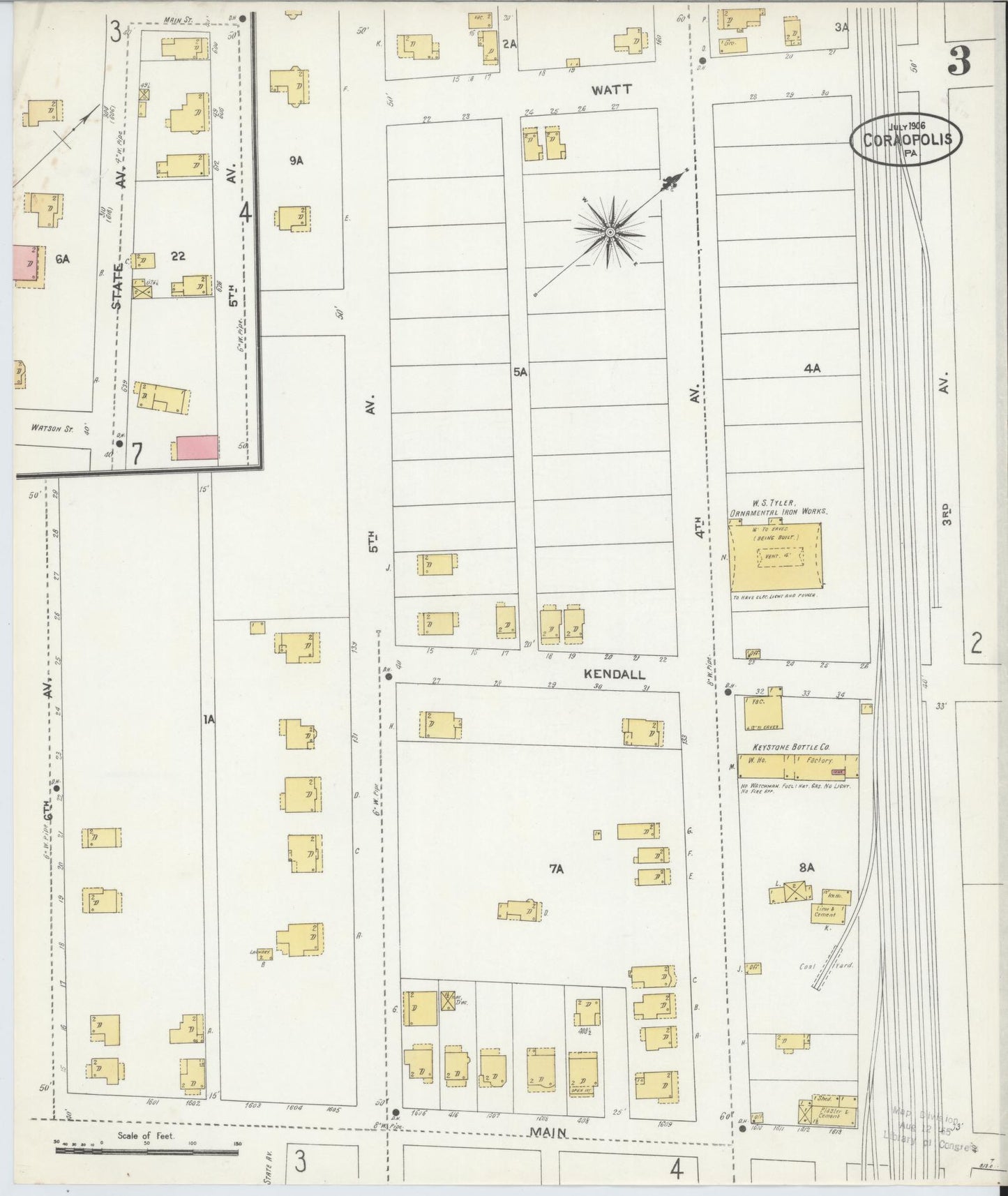Sanborn Fire Insurance Map from Coraopolis, Allegheny County, Pennsylvania (1906), Sheet #0003 - Historic Sanborn Fire Insurance Map Print, vintage old map wall art, antique decor, genealogy gift, Pennsylvania Pennsylvania map