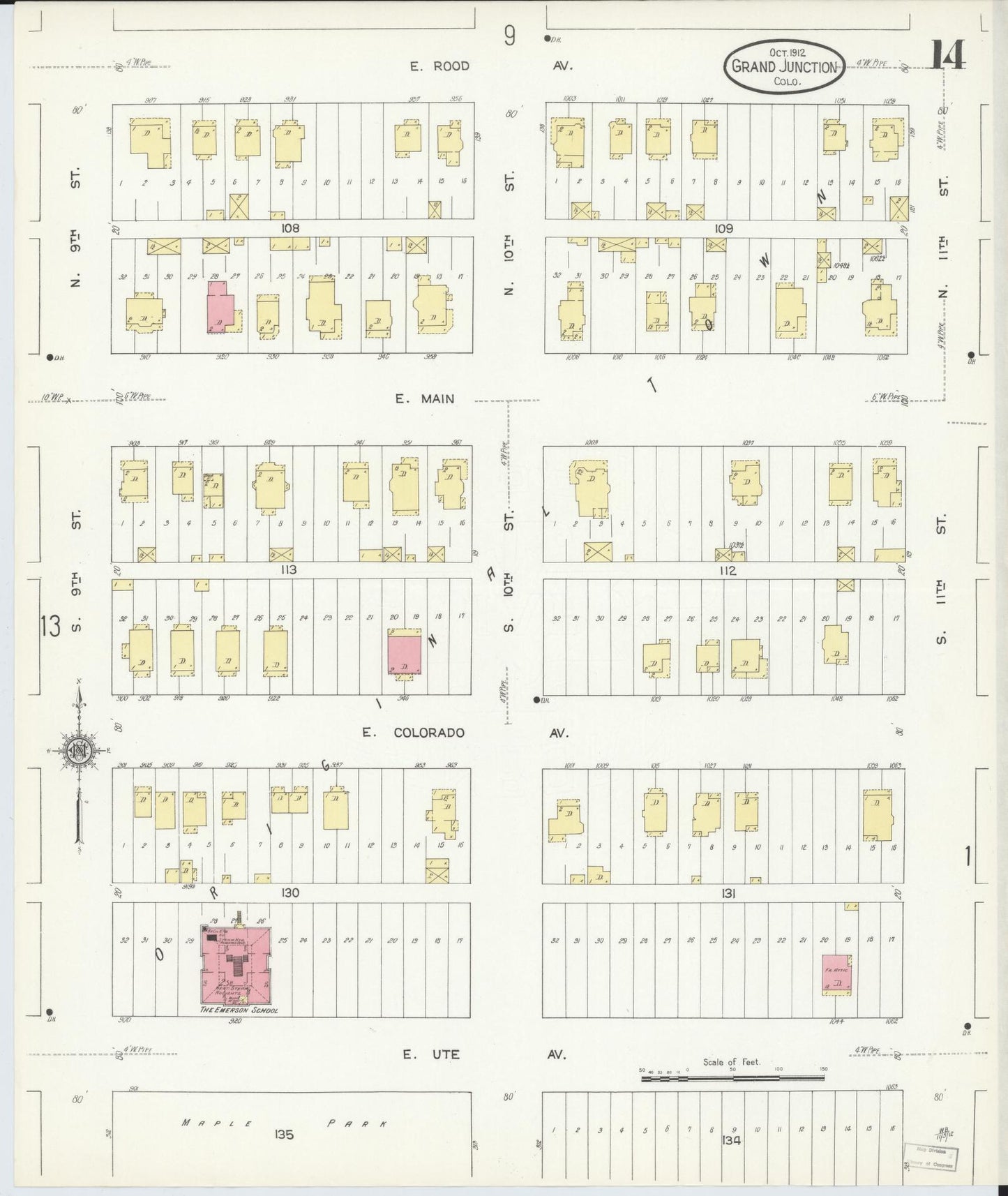 Sanborn Fire Insurance Map from Grand Junction, Mesa County, Colorado (1912), Sheet #0014 - Historic Sanborn Fire Insurance Map Print, vintage old map wall art, antique decor, genealogy gift, Colorado Colorado map