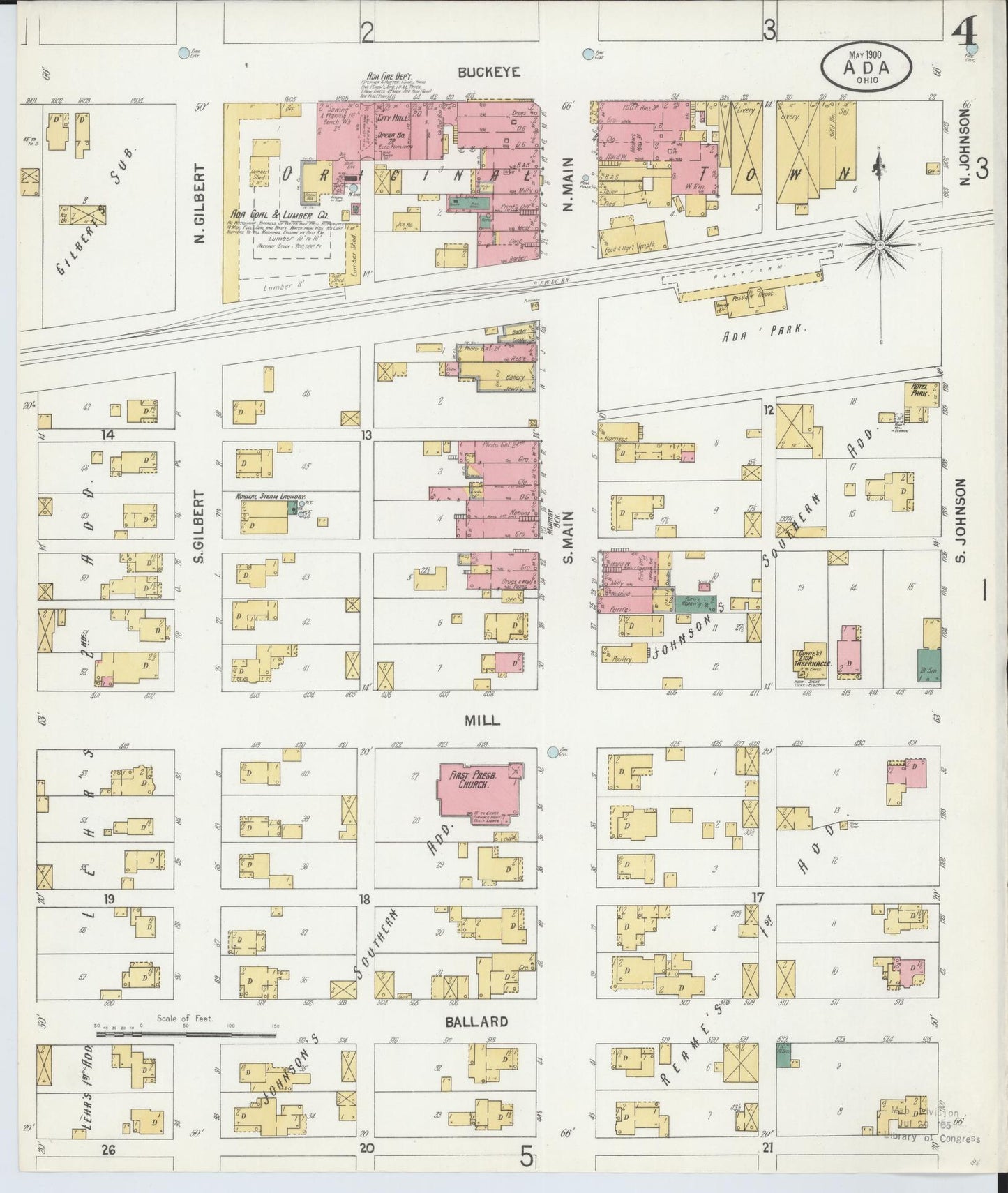 Sanborn Fire Insurance Map from Ada, Hardin County, Ohio (1900), Sheet #0004 - Historic Sanborn Fire Insurance Map Print, vintage old map wall art, antique decor, genealogy gift, Ohio Ohio map