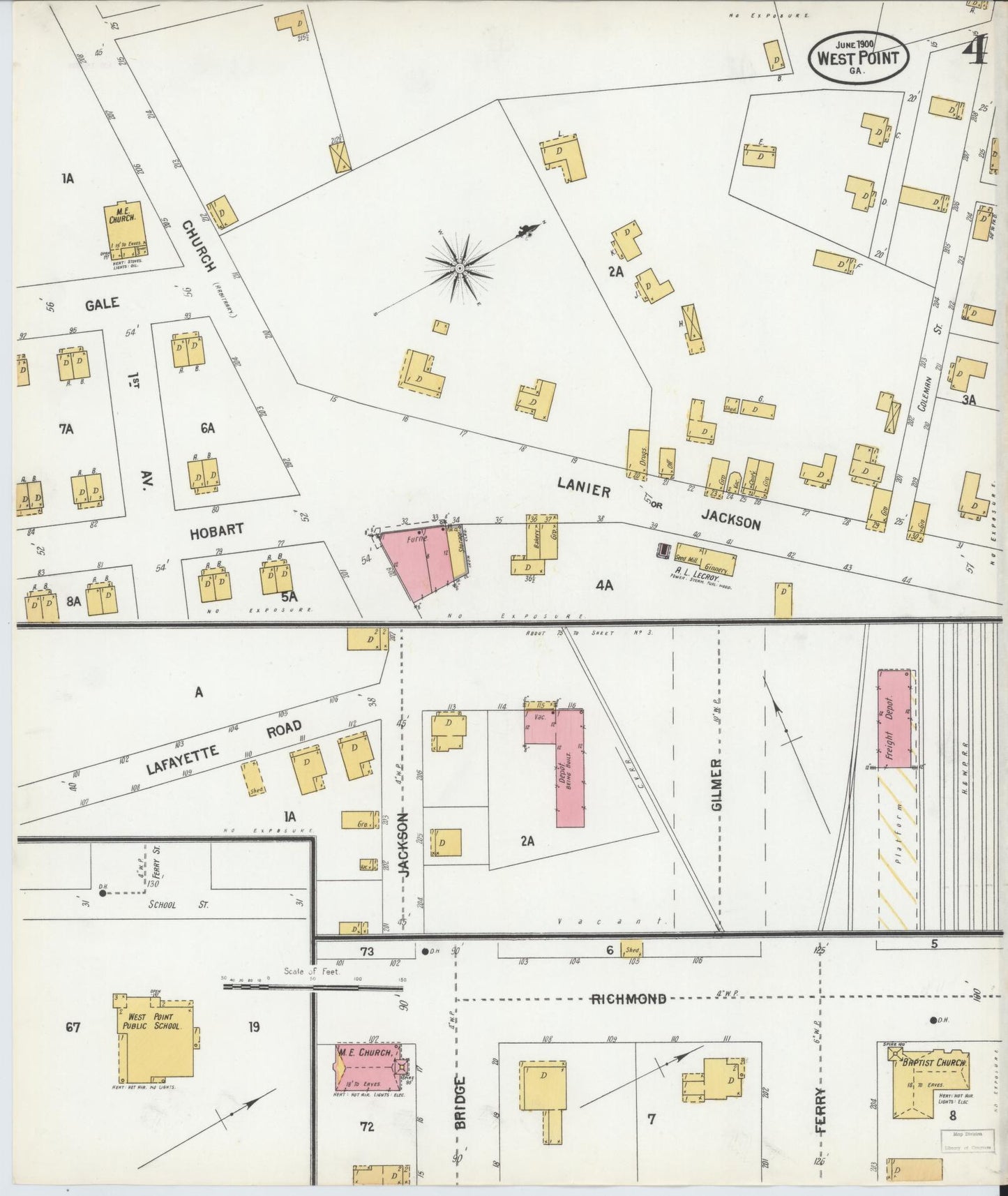 Sanborn Fire Insurance Map from West Point, Troup County, Georgia (1900), Sheet #0004 - Historic Sanborn Fire Insurance Map Print, vintage old map wall art, antique decor, genealogy gift, Georgia Georgia map