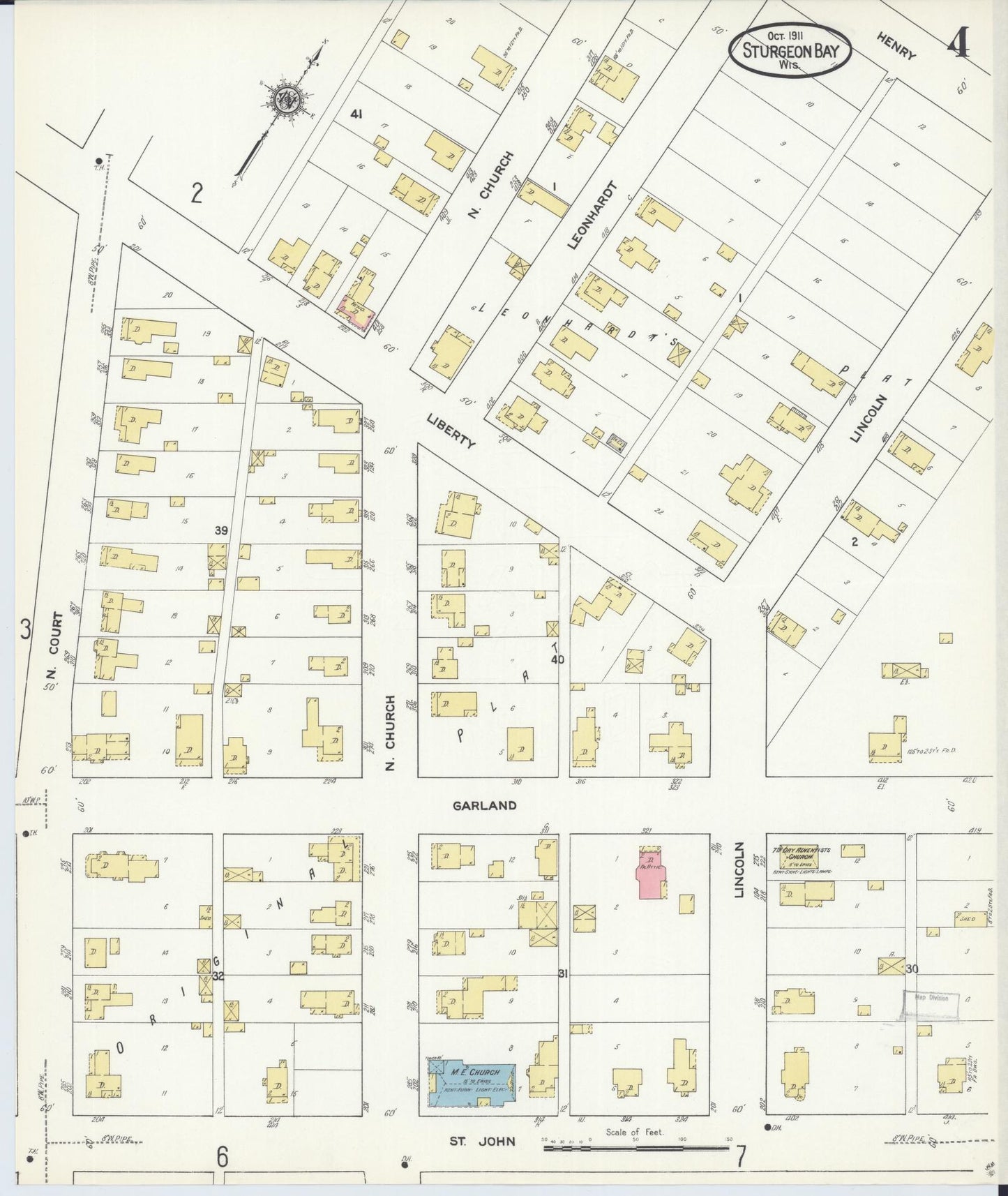 Sanborn Fire Insurance Map from Sturgeon Bay, Door County, Wisconsin (1911), Sheet #0004 - Historic Sanborn Fire Insurance Map Print, vintage old map wall art, antique decor, genealogy gift, Wisconsin Wisconsin map