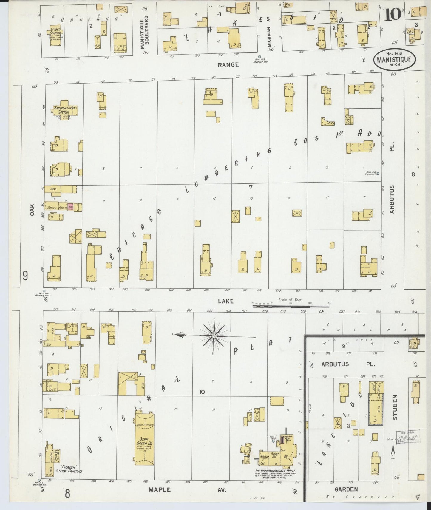 Sanborn Fire Insurance Map from Manistique, Schoolcraft County, Michigan (1900), Sheet #0010 - Complete Map Set gallery image, historic Sanborn map, vintage wall art, Michigan Michigan