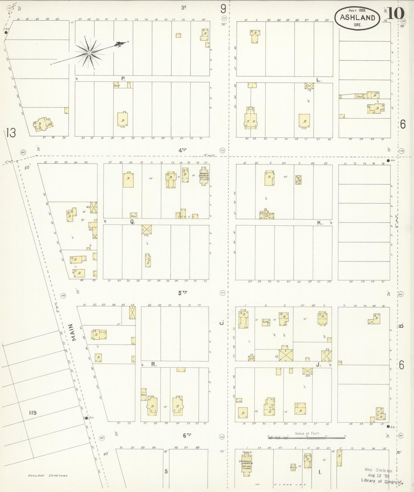 Sanborn Fire Insurance Map from Ashland, Jackson County, Oregon (1898), Sheet #0010 - Historic Sanborn Fire Insurance Map Print, vintage old map wall art, antique decor, genealogy gift, Oregon Oregon map