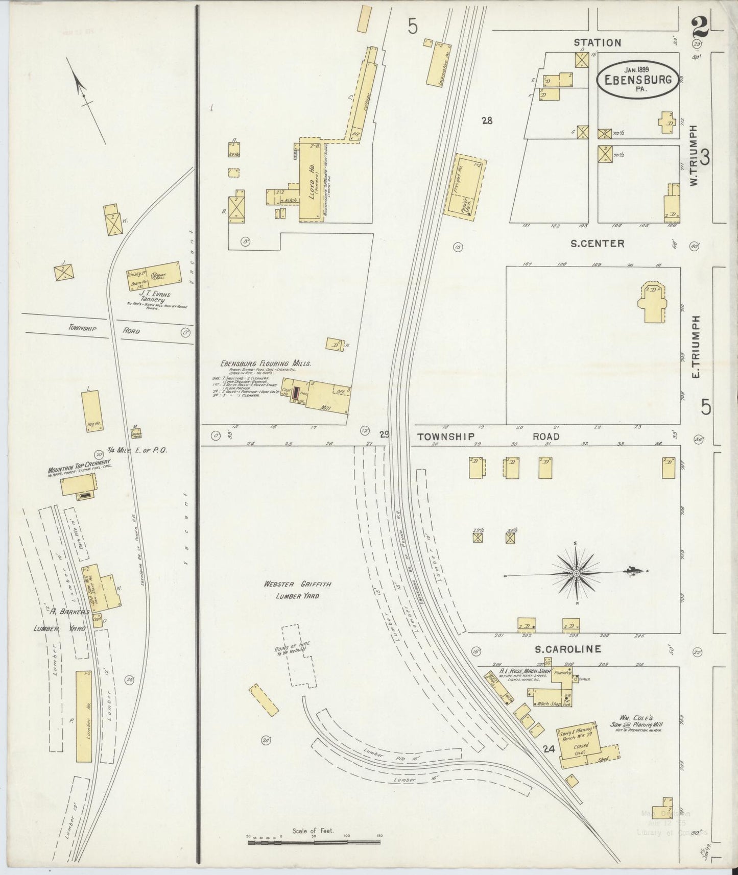 Sanborn Fire Insurance Map from Ebensburg, Cambria County, Pennsylvania (1899), Sheet #0002 - Historic Sanborn Fire Insurance Map Print, vintage old map wall art, antique decor, genealogy gift, Pennsylvania Pennsylvania map