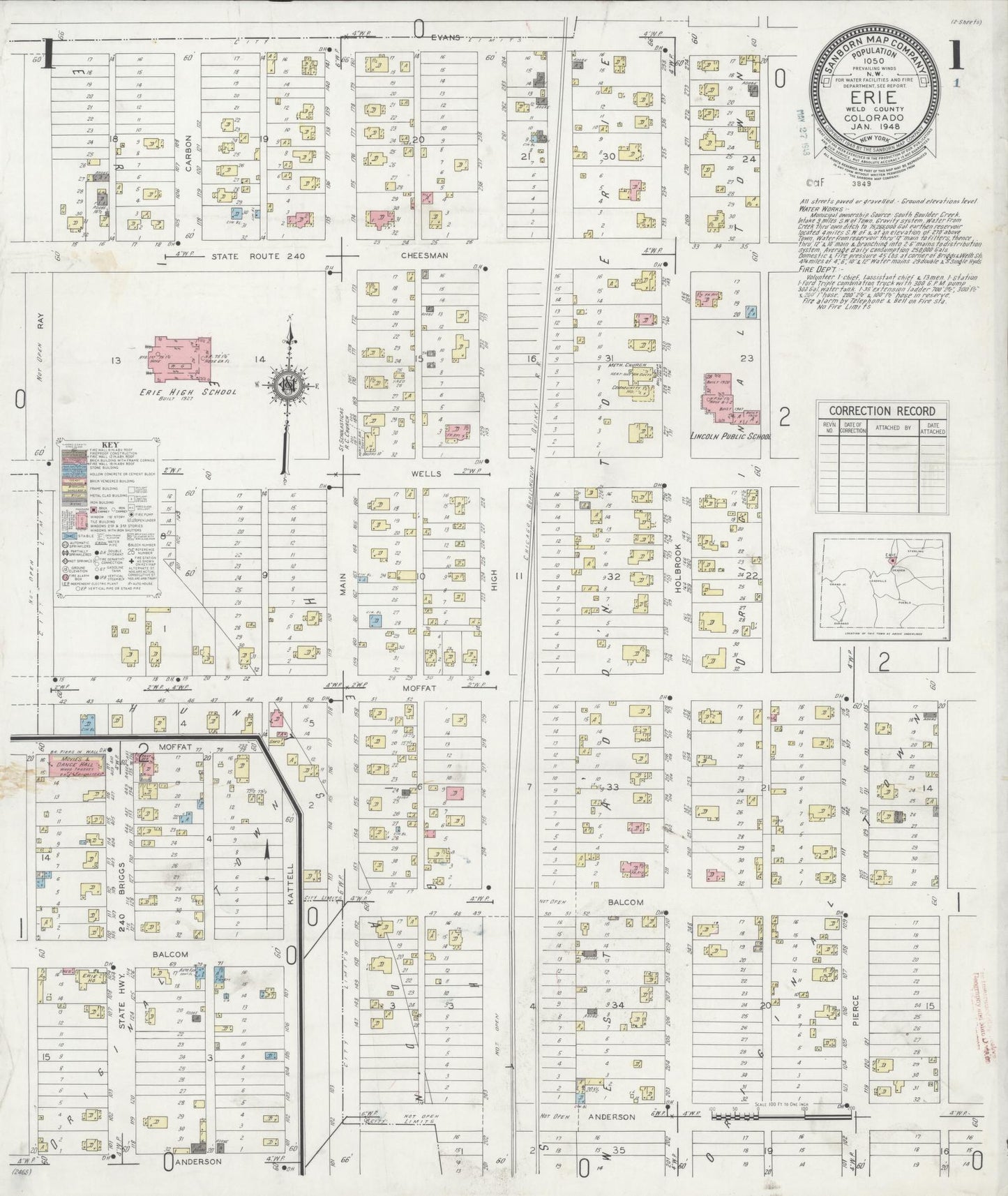 Sanborn Fire Insurance Map from Erie, Weld County, Colorado. (1948) – Historic Sanborn Fire Insurance Map Print
