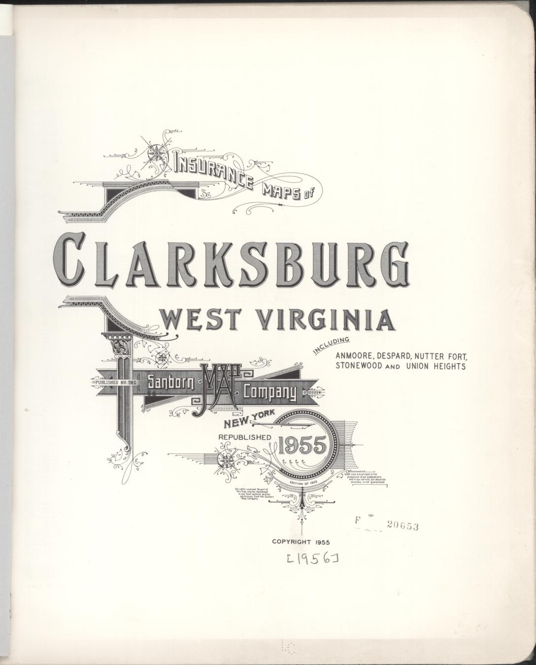 Sanborn Fire Insurance Map from Clarksburg, Harrison County, West Virginia. (1955) – Historic Sanborn Fire Insurance Map Print