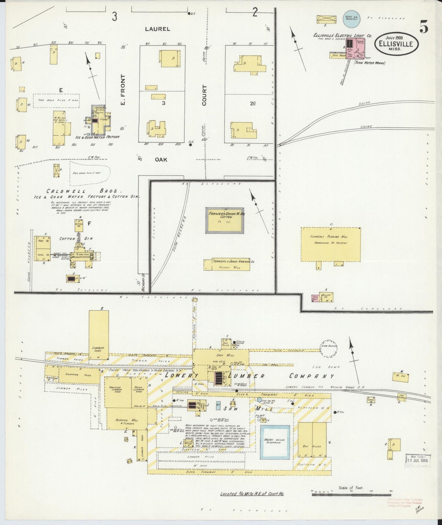 Sanborn Fire Insurance Map from Ellisville, Jones County, Mississippi (1909), Sheet #0005 - Historic Sanborn Fire Insurance Map Print, vintage old map wall art, antique decor, genealogy gift, Mississippi Mississippi map
