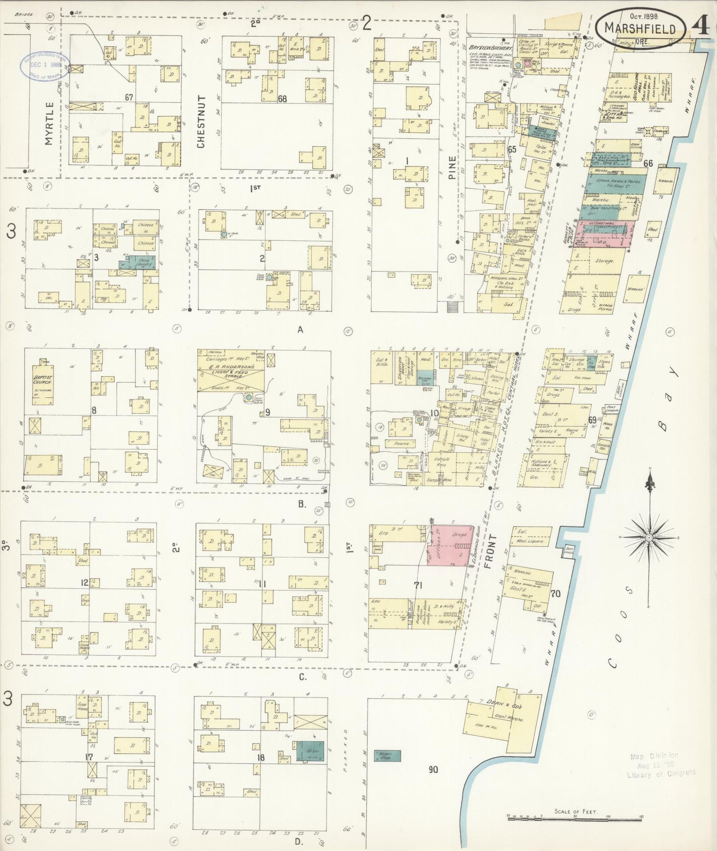 Sanborn Fire Insurance Map from Marshfield, Coos County, Oregon (1898), Sheet #0004 - Historic Sanborn Fire Insurance Map Print, vintage old map wall art, antique decor, genealogy gift, Oregon Oregon map