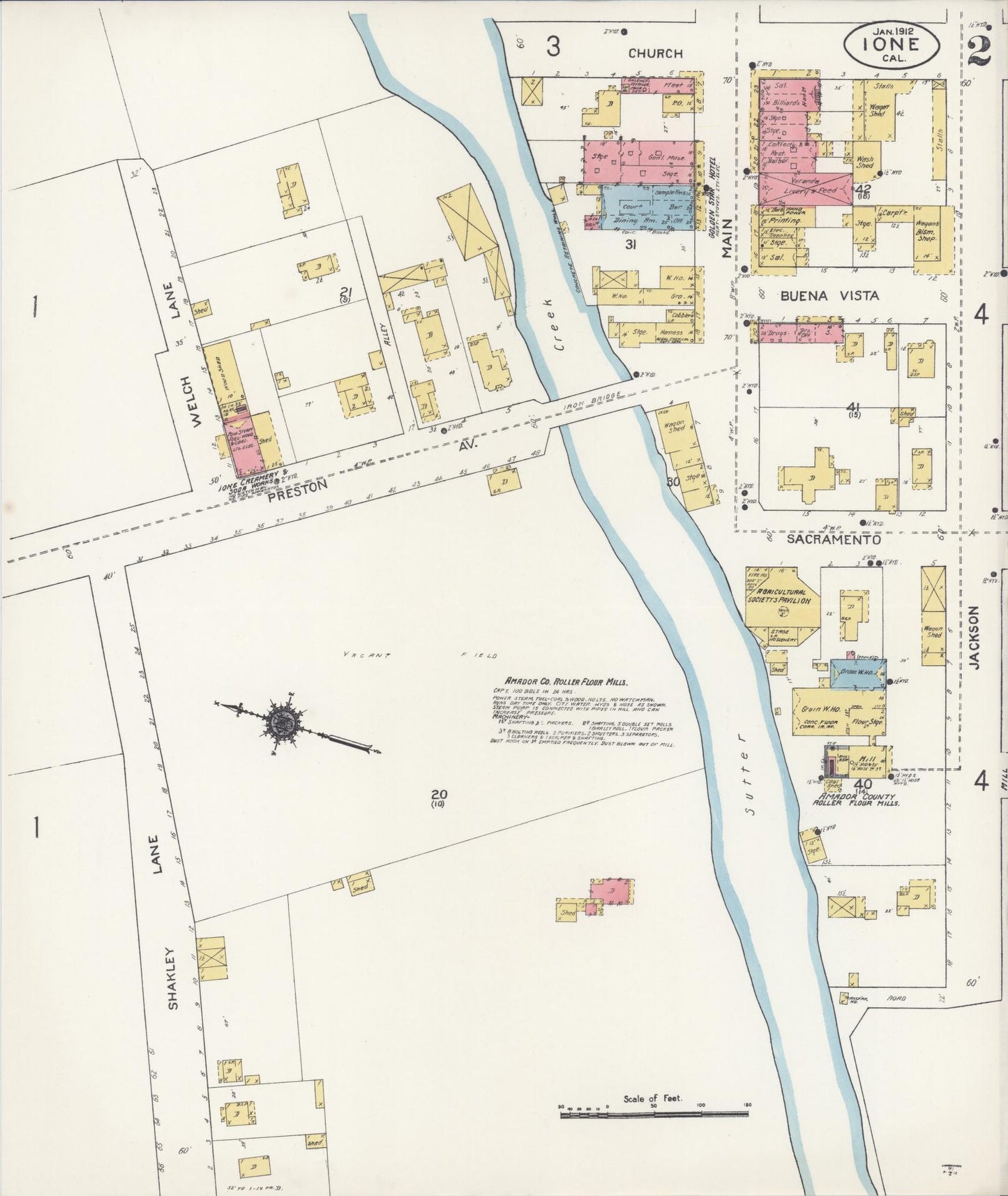 Sanborn Fire Insurance Map from Ione, Amador County, California (1912), Sheet #0002 - Historic Sanborn Fire Insurance Map Print, vintage old map wall art, antique decor, genealogy gift, California California map