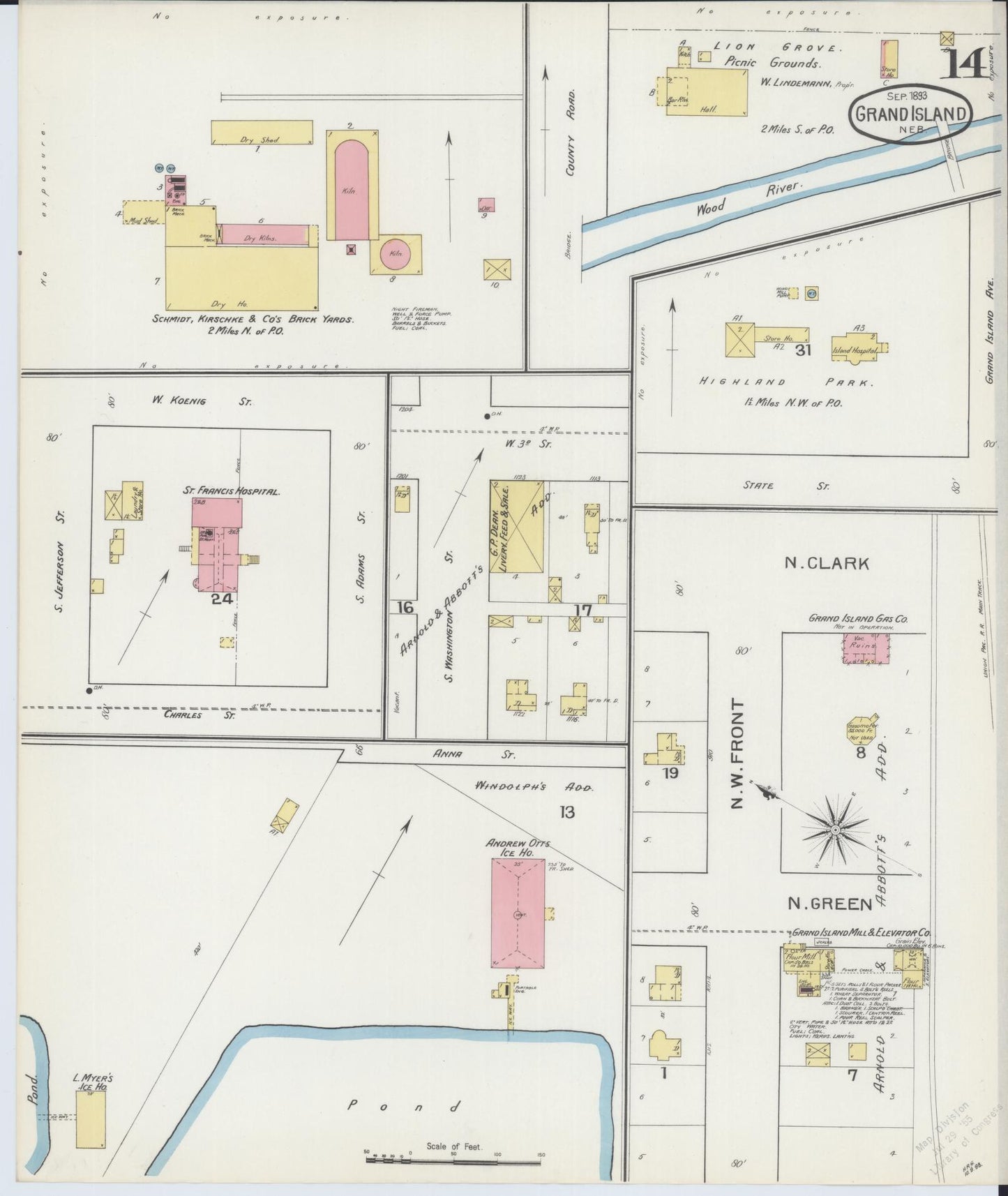Sanborn Fire Insurance Map from Grand Island, Hall County, Nebraska (1893), Sheet #0014 - Historic Sanborn Fire Insurance Map Print, vintage old map wall art, antique decor, genealogy gift, Nebraska Nebraska map