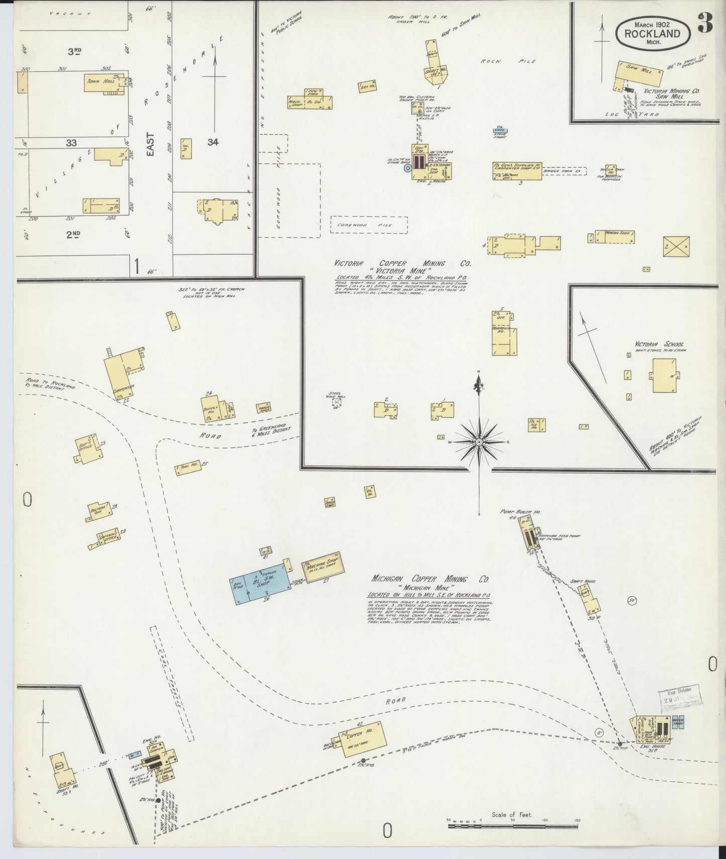 Sanborn Fire Insurance Map from Rockland, Ontonagon County, Michigan (1902), Sheet #0003 - Complete Map Set gallery image, historic Sanborn map, vintage wall art, Michigan Michigan