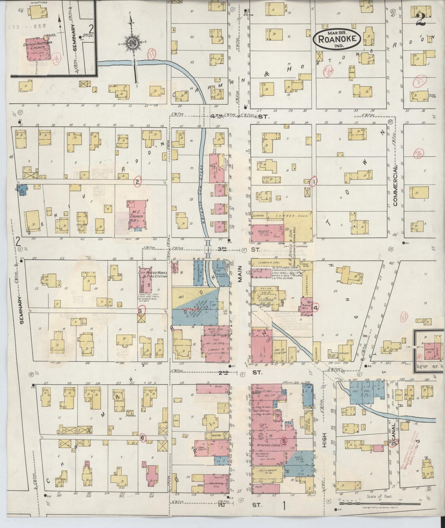 Sanborn Fire Insurance Map from Roanoke, Huntington County, Indiana (1933), Sheet #0002 - Complete Map Set gallery image, historic Sanborn map, vintage wall art, Indiana Indiana
