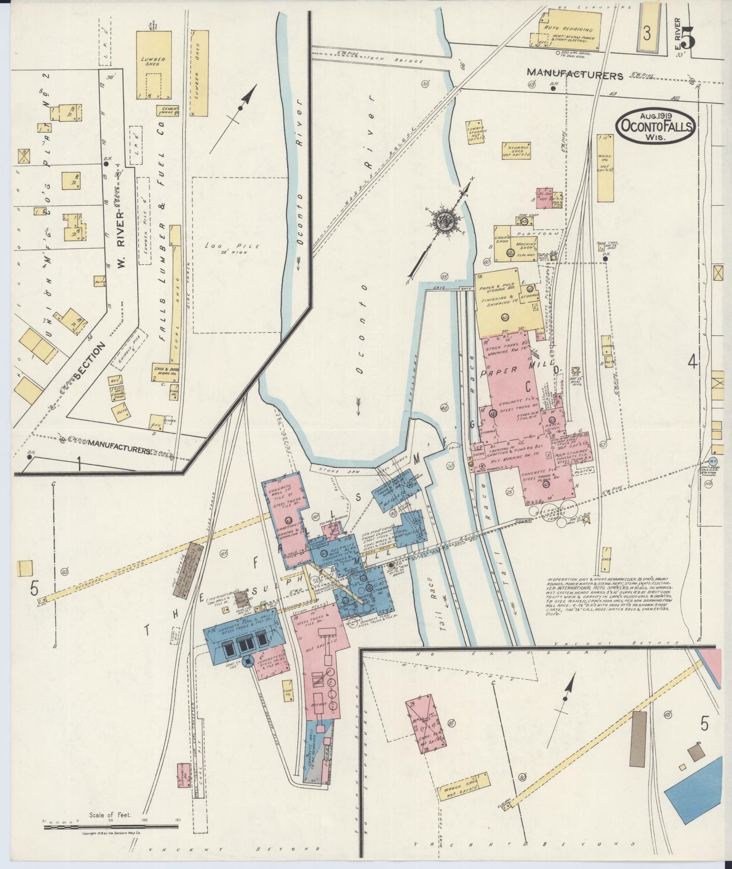 Sanborn Fire Insurance Map from Oconto Falls, Oconto County, Wisconsin (1919), Sheet #0005 - Complete Map Set gallery image, historic Sanborn map, vintage wall art, Wisconsin Wisconsin