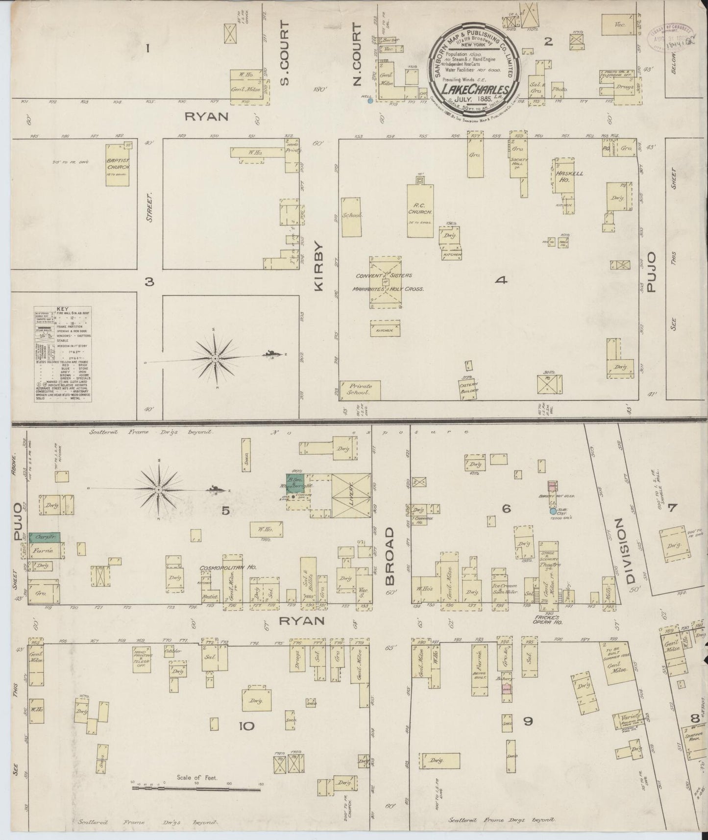 Sanborn Fire Insurance Map from Lake Charles, Calcasieu Parish, Louisiana. (1885) – Historic Sanborn Fire Insurance Map Print