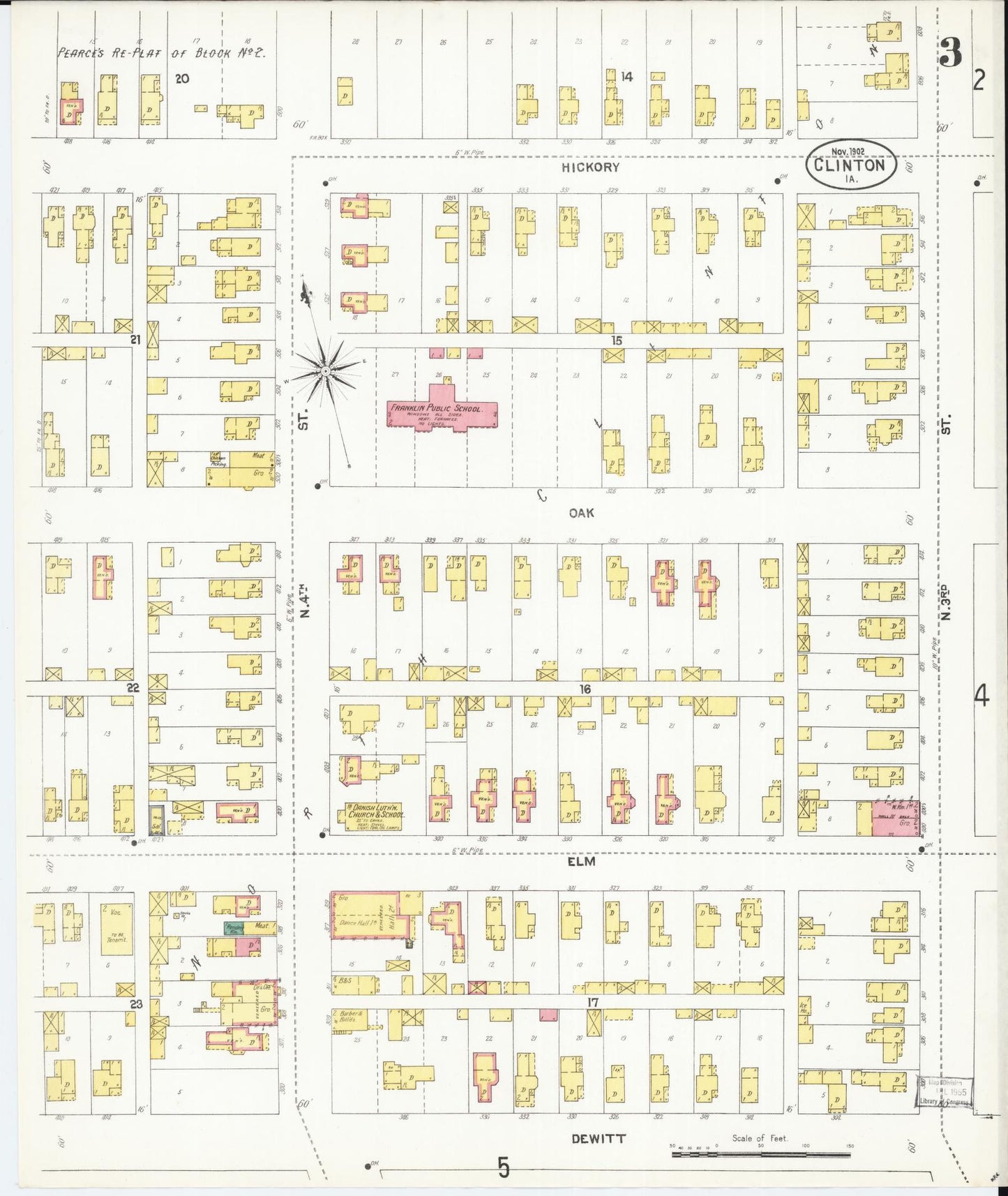 Sanborn Fire Insurance Map from Clinton, Clinton County, Iowa (1902), Sheet #0003 - Historic Sanborn Fire Insurance Map Print, vintage old map wall art