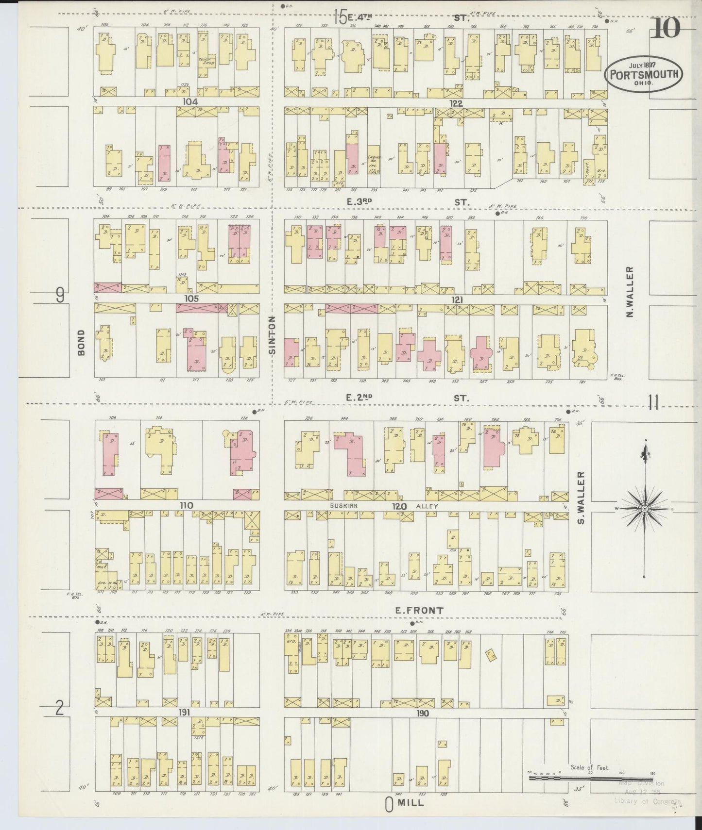 Sanborn Fire Insurance Map from Portsmouth, Scioto County, Ohio (1897), Sheet #0010 - Historic Sanborn Fire Insurance Map Print, vintage old map wall art, antique decor, genealogy gift, Ohio Ohio map