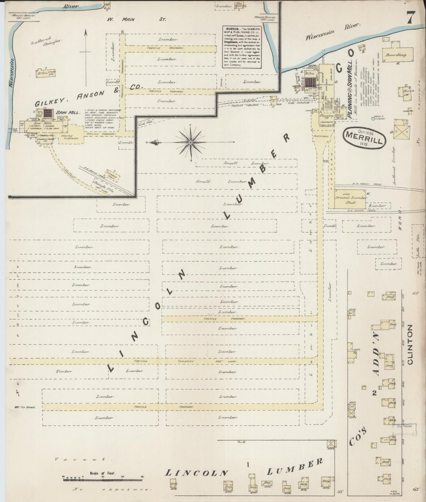 Sanborn Fire Insurance Map from Merrill, Lincoln County, Wisconsin (1884), Sheet #0007 - Complete Map Set gallery image, historic Sanborn map, vintage wall art, Wisconsin Wisconsin
