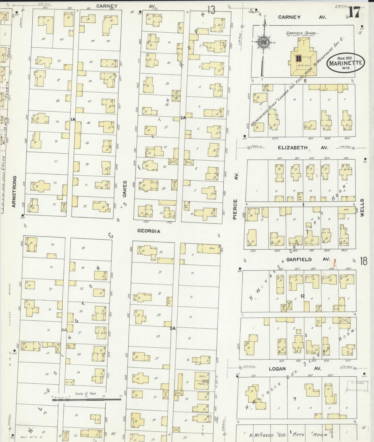 Sanborn Fire Insurance Map from Marinette, Marinette County, Wisconsin (1910), Sheet #0017 - Historic Sanborn Fire Insurance Map Print, vintage old map wall art, antique decor, genealogy gift, Wisconsin Wisconsin map