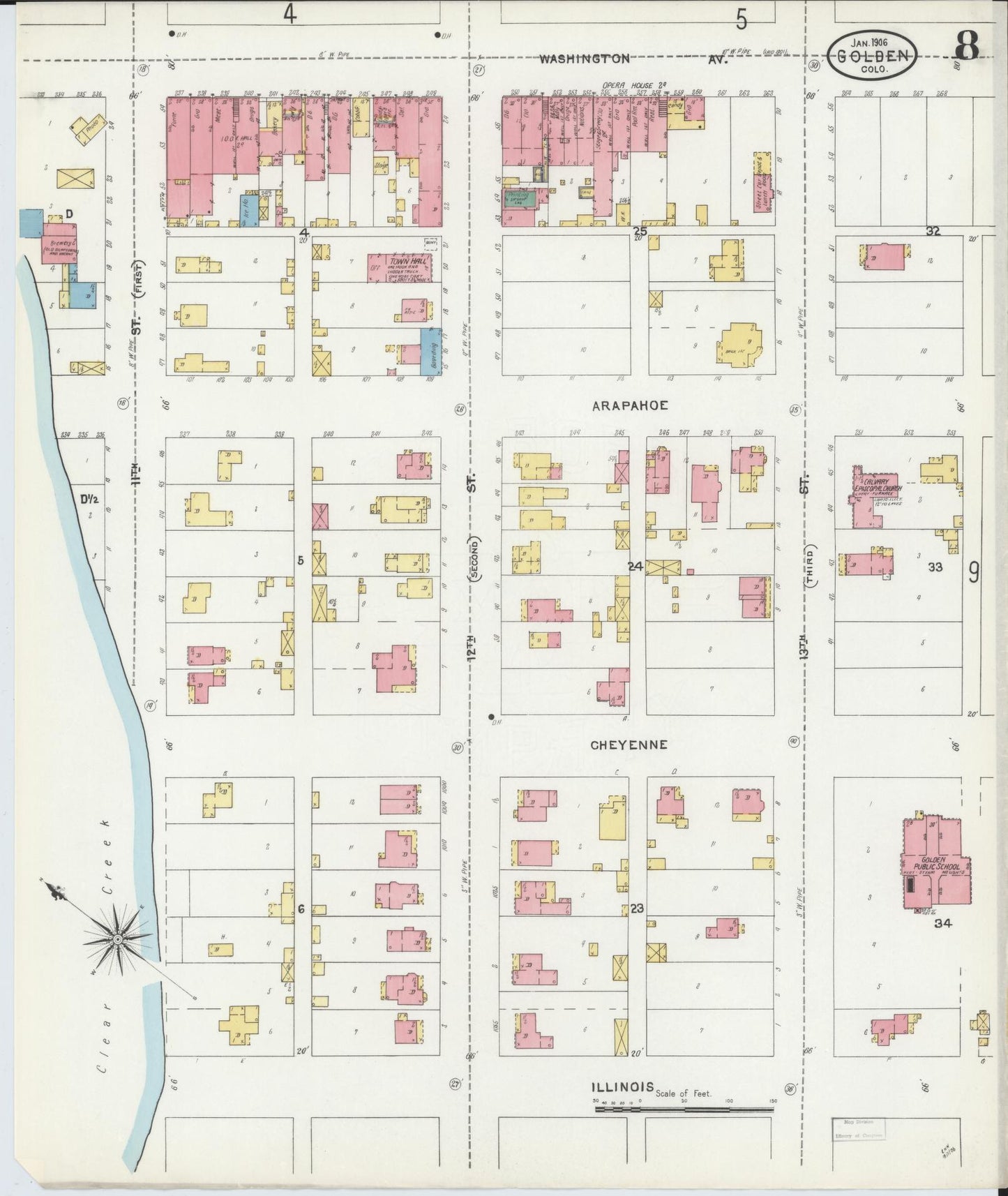 Sanborn Fire Insurance Map from Golden, Jefferson County, Colorado (1906), Sheet #0008 - Historic Sanborn Fire Insurance Map Print, vintage old map wall art, antique decor, genealogy gift, Colorado Colorado map