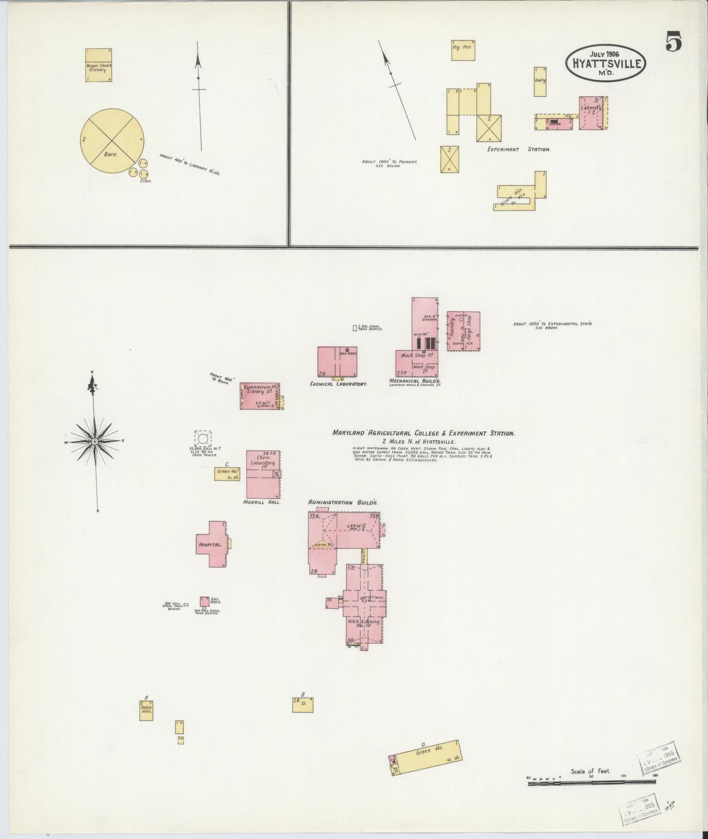 Sanborn Fire Insurance Map from Hyattsville, Prince Georges County, Maryland (1906), Sheet #0005 - Historic Sanborn Fire Insurance Map Print, vintage old map wall art
