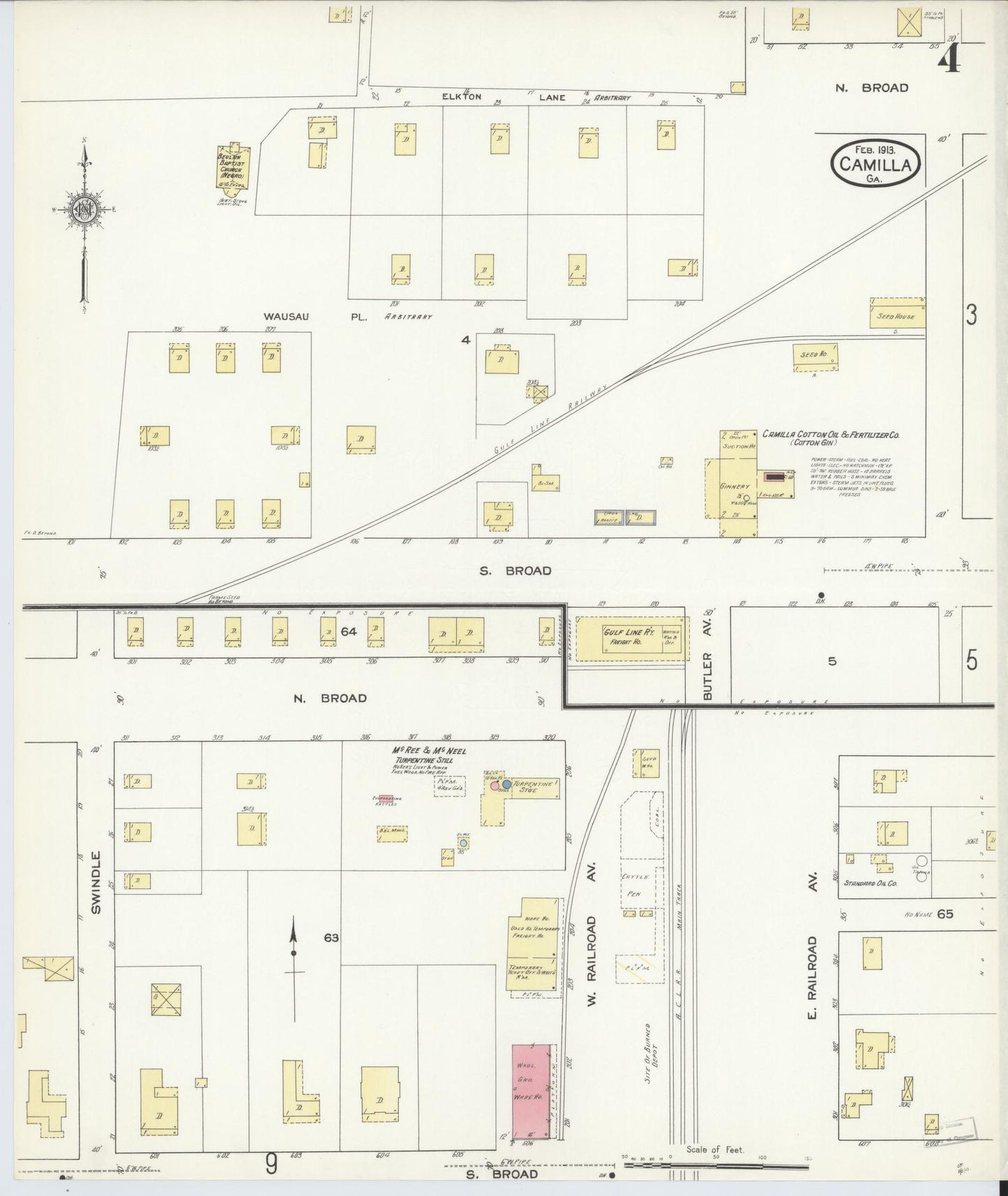 Sanborn Fire Insurance Map from Camilla, Mitchell County, Georgia (1913), Sheet #0004 - Historic Sanborn Fire Insurance Map Print, vintage old map wall art, antique decor, genealogy gift, Georgia Georgia map