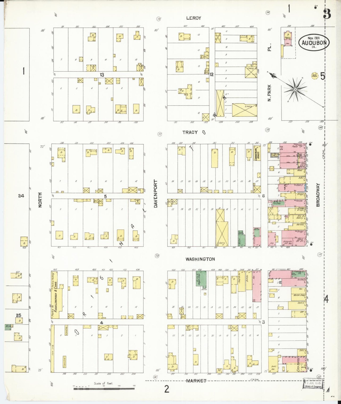 Sanborn Fire Insurance Map from Audubon, Audubon County, Iowa (1901), Sheet #0003 - Historic Sanborn Fire Insurance Map Print, vintage old map wall art