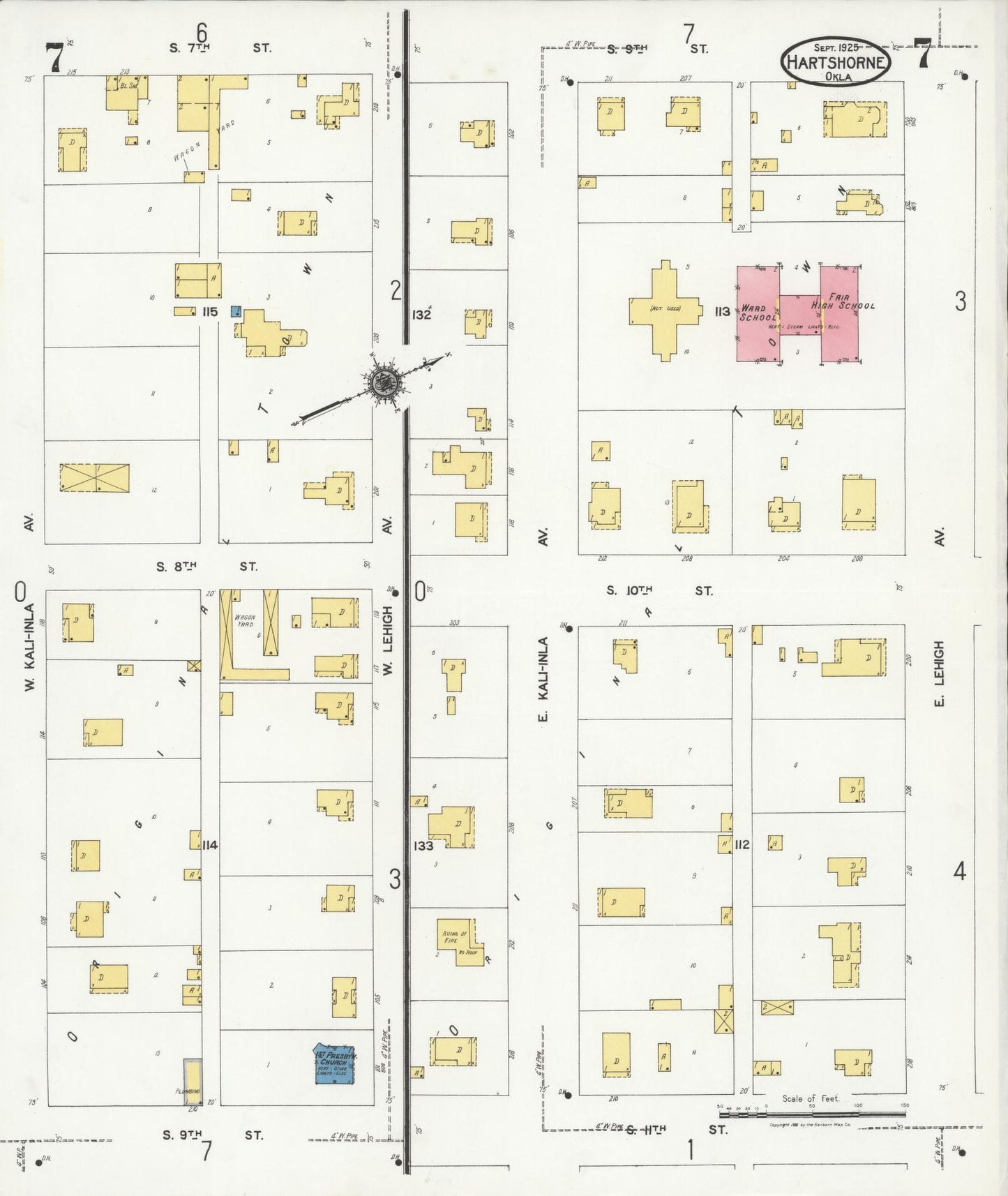 Sanborn Fire Insurance Map from Hartshorne, Pittsburg County, Oklahoma (1925), Sheet #0007 - Historic Sanborn Fire Insurance Map Print, vintage old map wall art, antique decor, genealogy gift, Oklahoma Oklahoma map