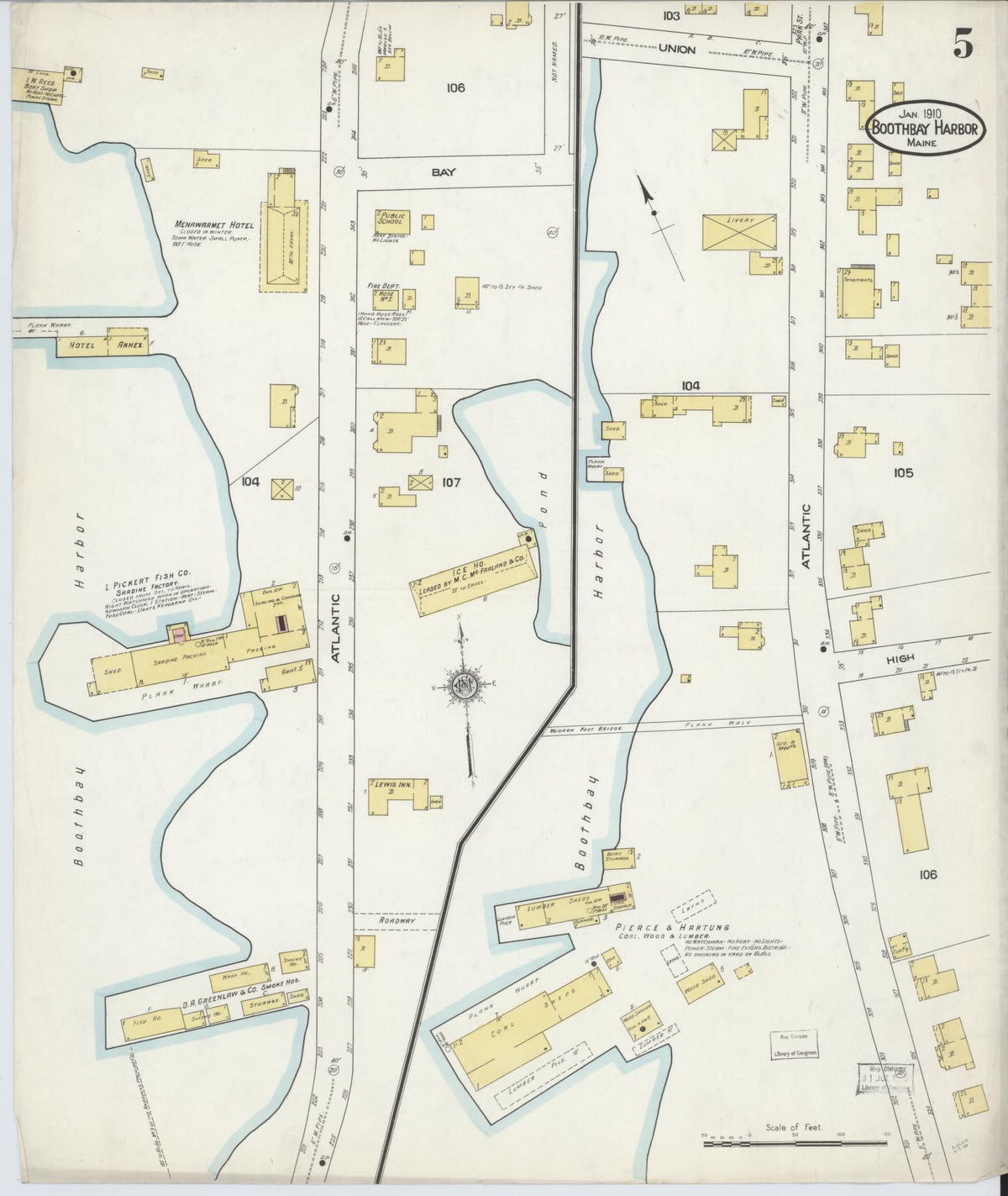 Sanborn Fire Insurance Map from Boothbay Harbor, Lincoln County, Maine (1910), Sheet #0005 - Complete Map Set gallery image, historic Sanborn map, vintage wall art, Maine Maine