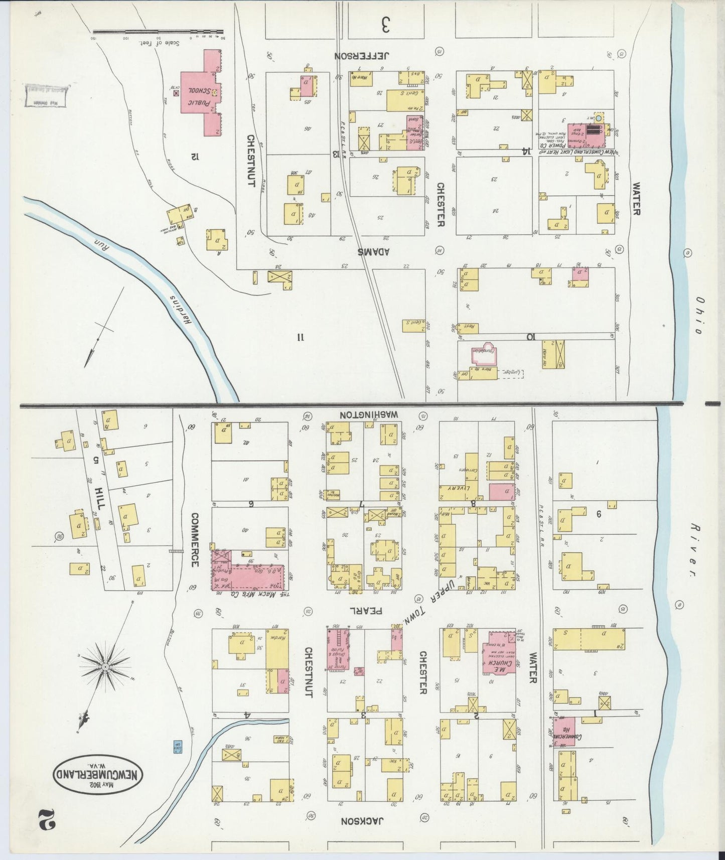 Sanborn Fire Insurance Map from New Cumberland, Hancock County, West Virginia (1902), Sheet #0002 - Historic Sanborn Fire Insurance Map Print, vintage old map wall art, antique decor, genealogy gift, West Virginia West Virginia map