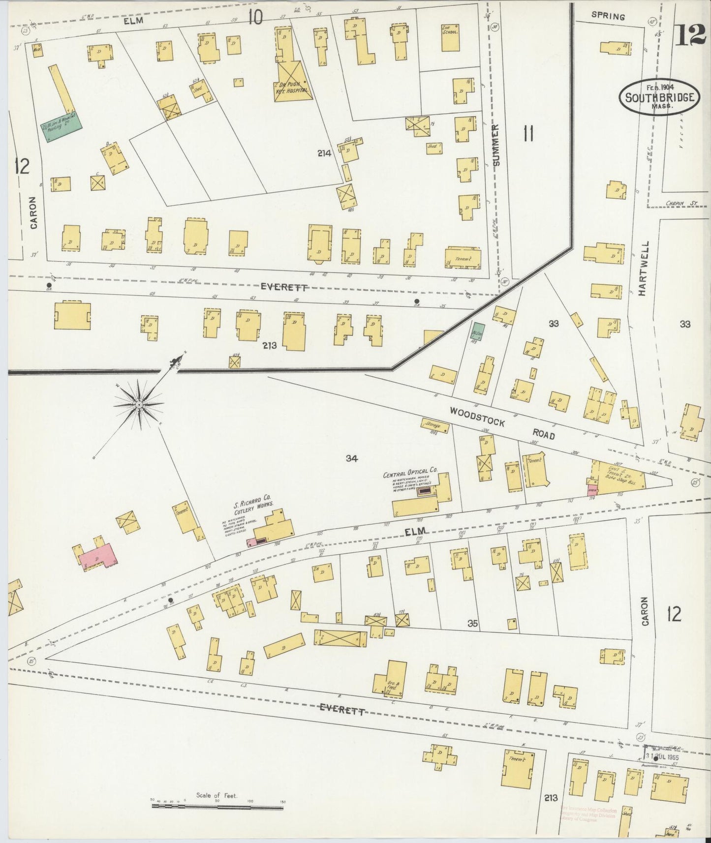 Sanborn Fire Insurance Map from Southbridge, Worcester County, Massachusetts (1904), Sheet #0012 - Historic Sanborn Fire Insurance Map Print, vintage old map wall art, antique decor, genealogy gift, Massachusetts Massachusetts map
