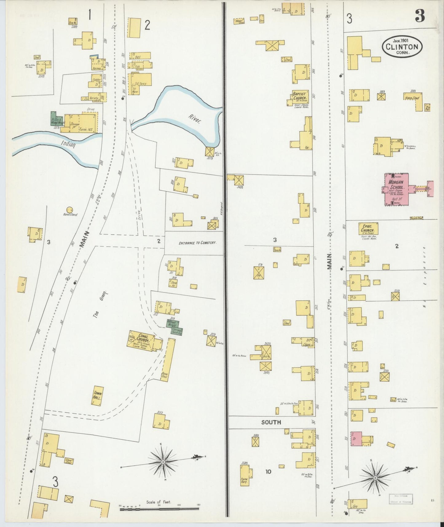 Sanborn Fire Insurance Map from Clinton, Middlesex County, Connecticut (1901), Sheet #0003 - Complete Map Set gallery image, historic Sanborn map, vintage wall art, Connecticut Connecticut