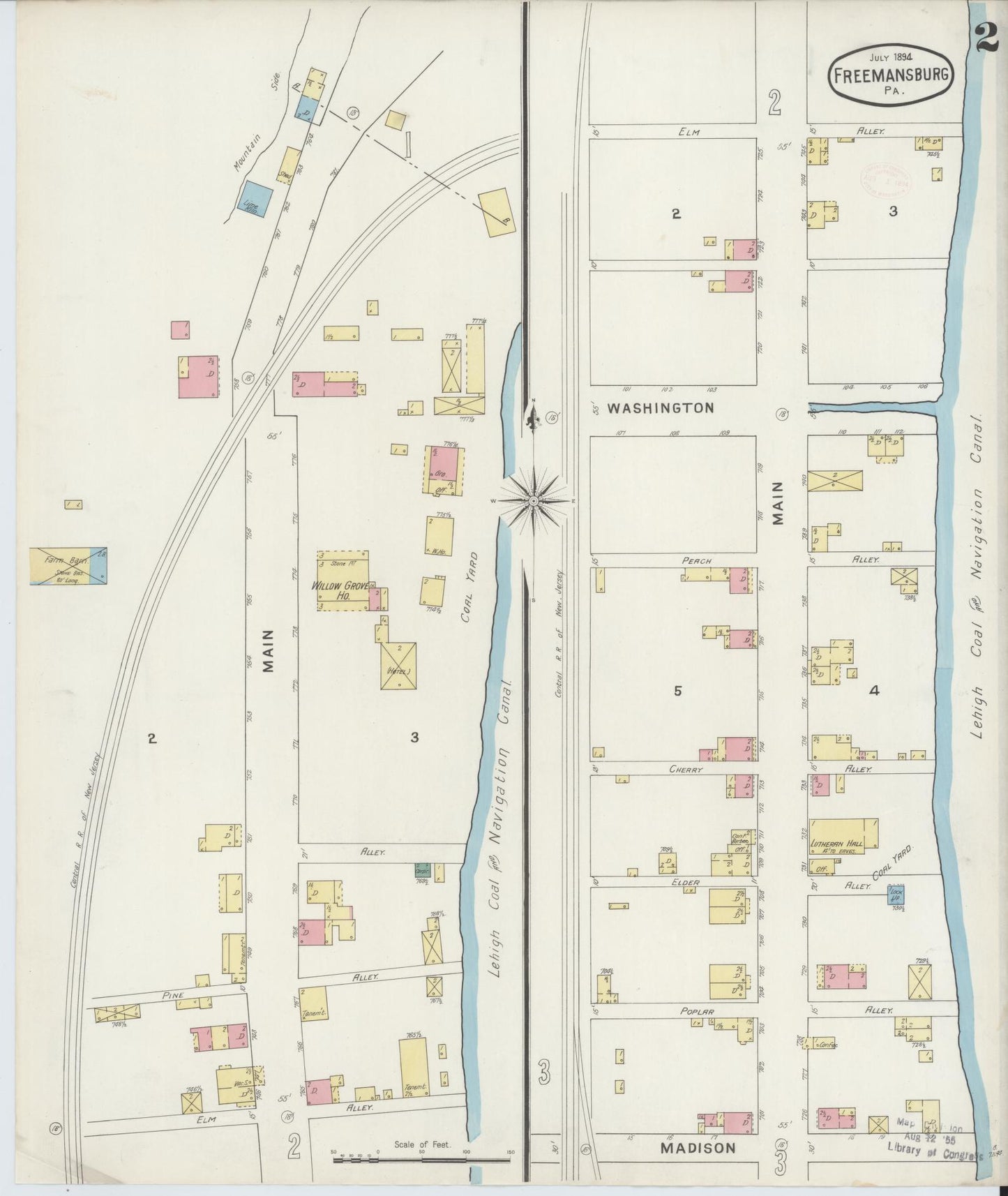 Sanborn Fire Insurance Map from Freemansburg, Northampton County, Pennsylvania (1894), Sheet #0002 - Historic Sanborn Fire Insurance Map Print, vintage old map wall art, antique decor, genealogy gift, Pennsylvania Pennsylvania map